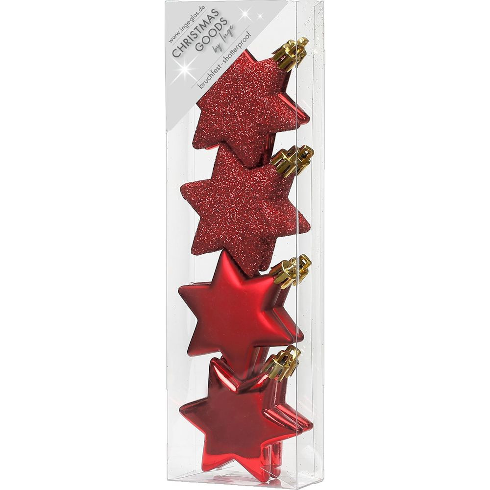 Kersthangers - 8x - sterren - rood - 6 cm - kerstversiering -
