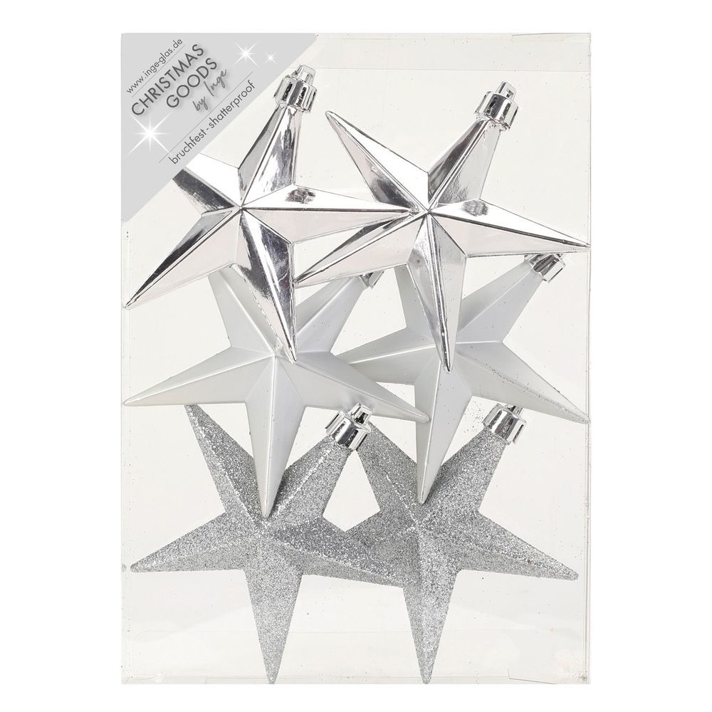 Christmas goods Kersthangers - 6x - sterren - zilver - 10 cm -