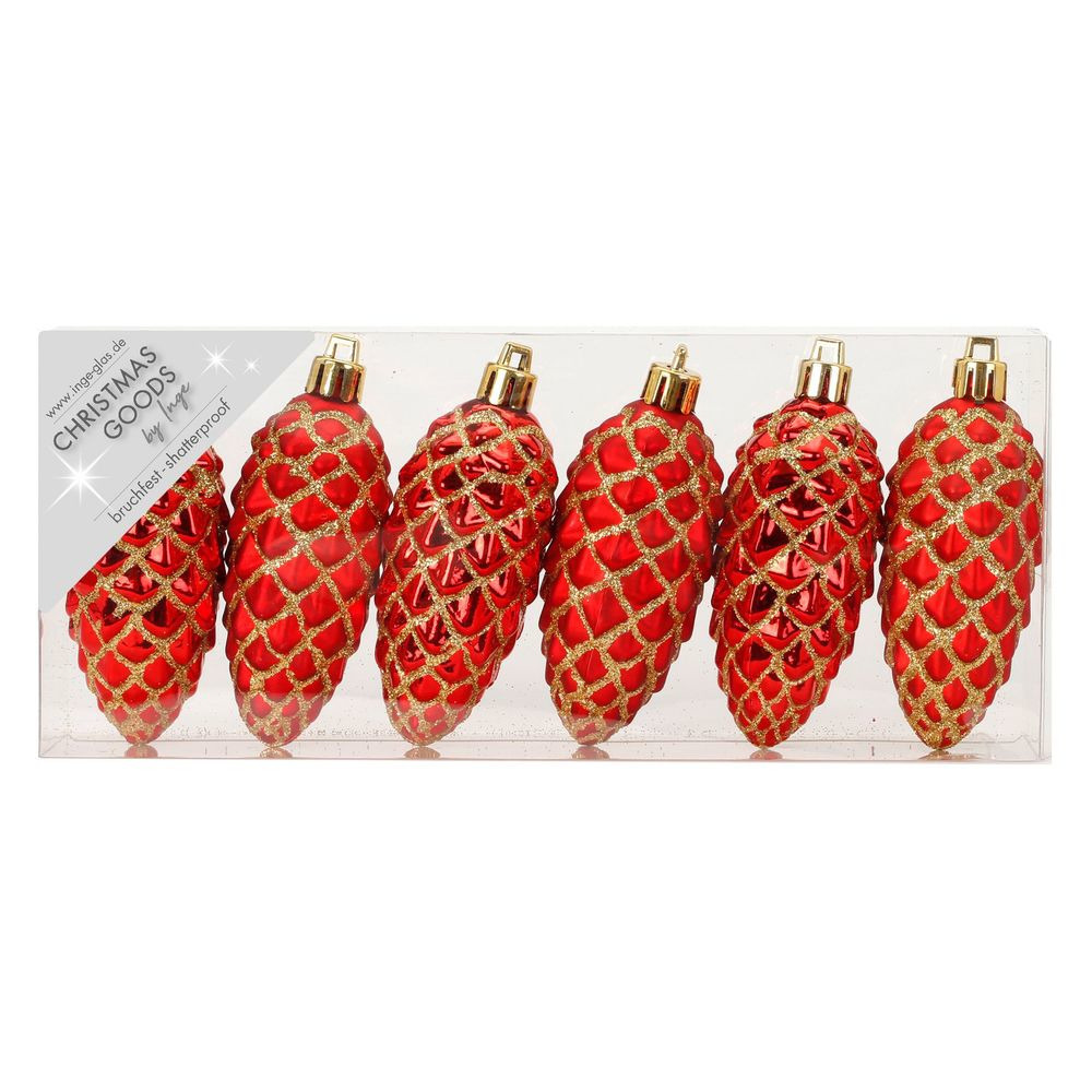 Kersthangers - 6x - dennenappels - rood - 9 cm - kerstornamenten -