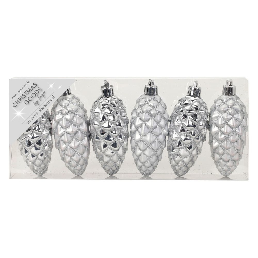 Kersthangers - 6x - dennenappels - zilver - 9 cm - kerstornamenten -