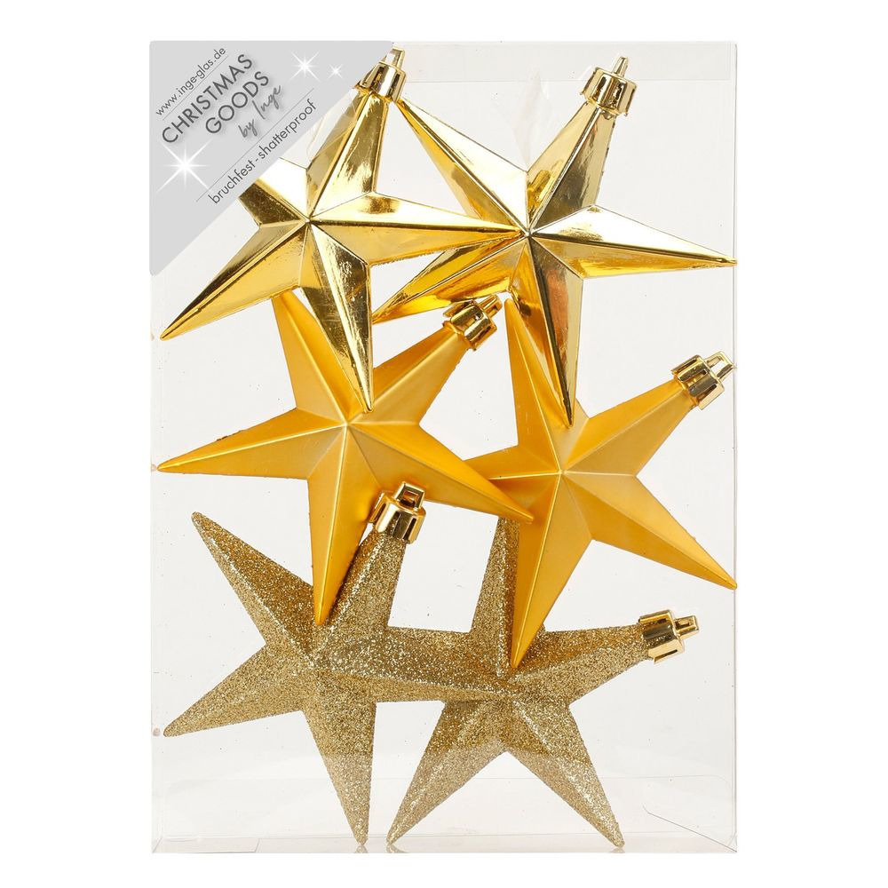 Kerstshangers - 6x - sterren - goud - 10 cm - kerstversiering -