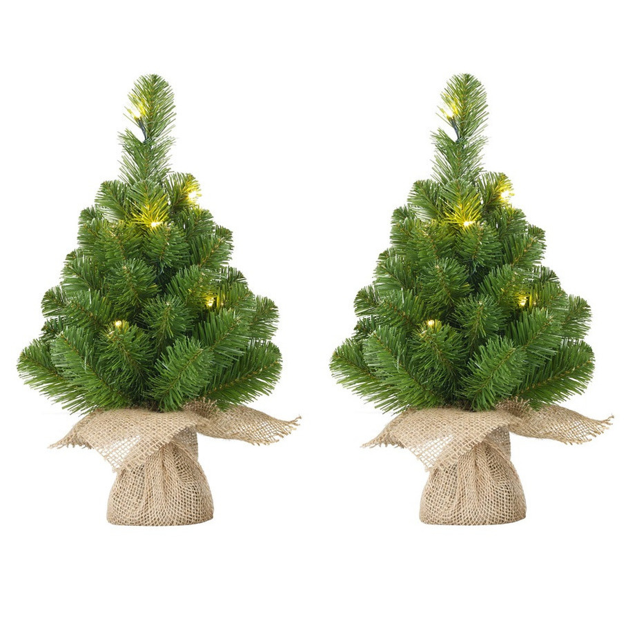 4x Mini kunst kerstboom met 15 LED lampjes 60 cm -