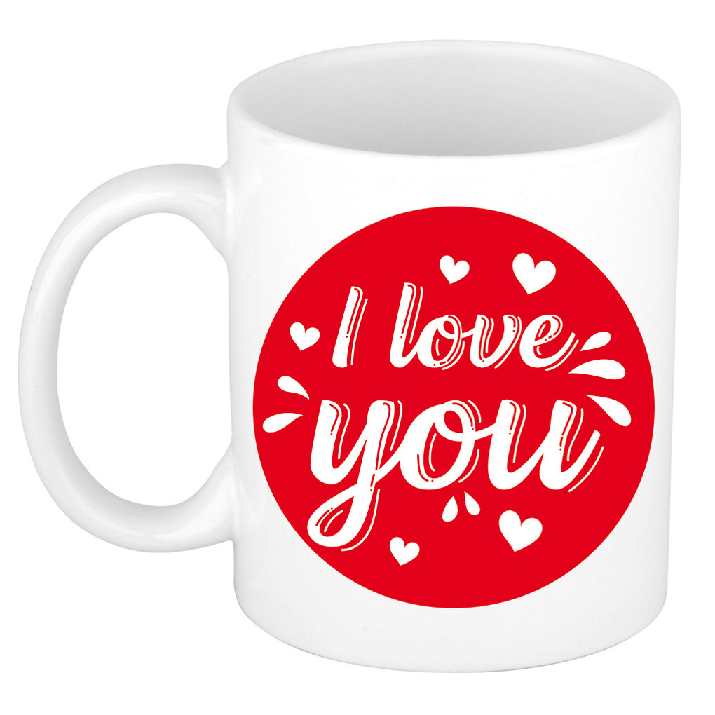 I love you cadeau mok / beker wit cirkel met hartjes 300 ml -