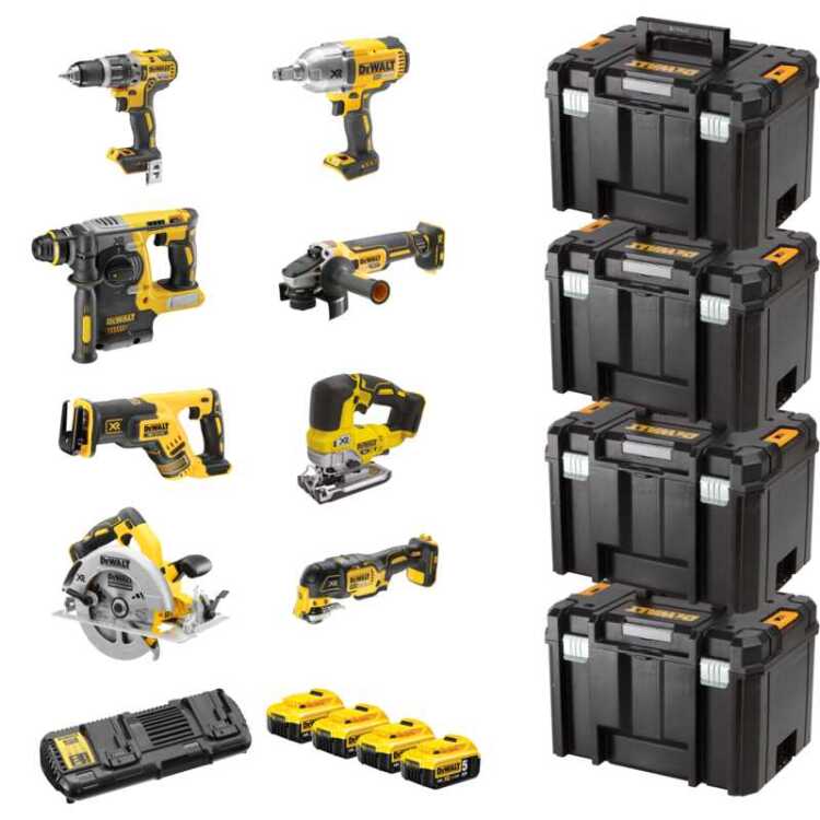 DEWALT DCK865P4T-QW Accu Combopack, 18Volt klopboorschroevendraaier Incl. 8 Accu Machines, 4x Li-Ionen XR Accu (5,0Ah)