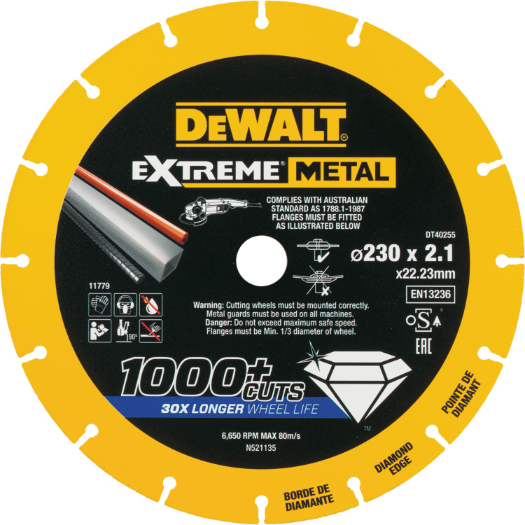 DEWALT Extreme Metal doorslijpschijf DT40255-QZ doorslijpschijf Ø 230 mm, boring 22,23 mm, diamanten snijkant