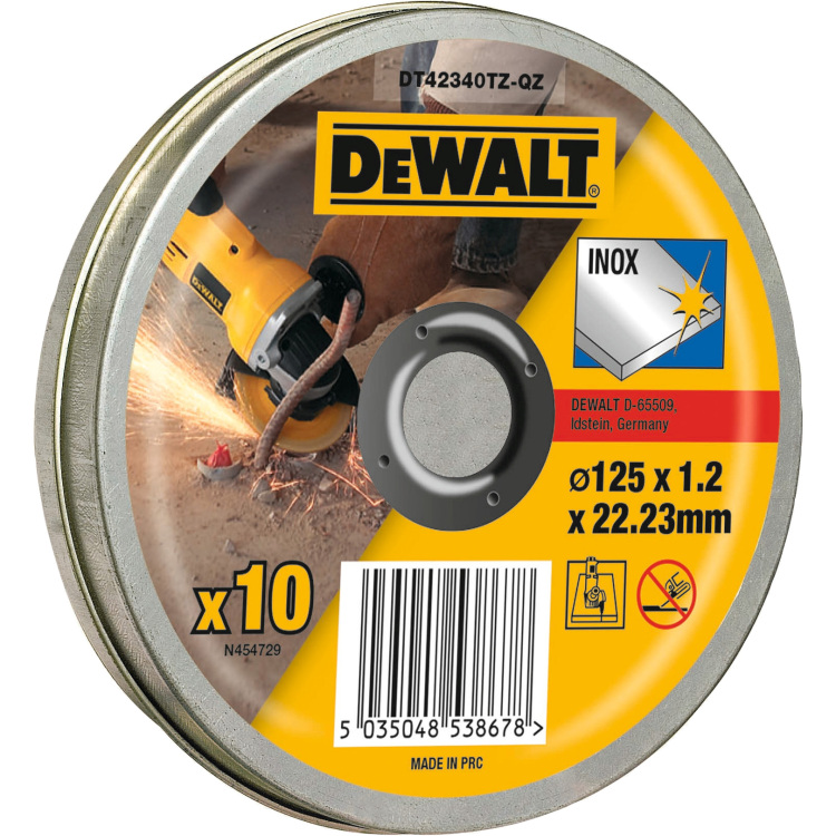 DEWALT Doorslijpschijf INOX DT42340TZ-QZ doorslijpschijf Ø 125 mm, boring 22.23 mm, 10 stuks in blik