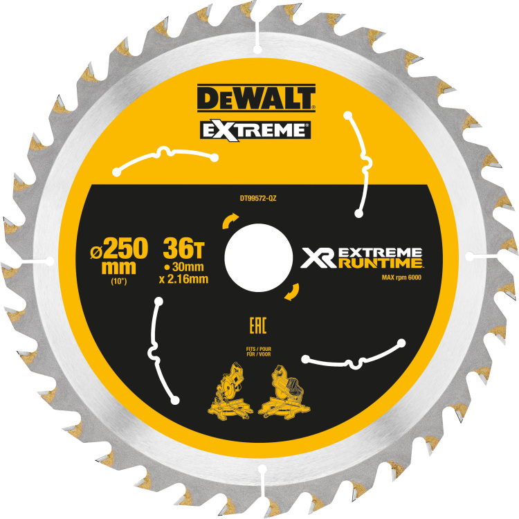 DEWALT Cirkelzaagblad DT99572, 250mm / 30mm zaagblad 36 tanden, voor stationaire cirkelzaag