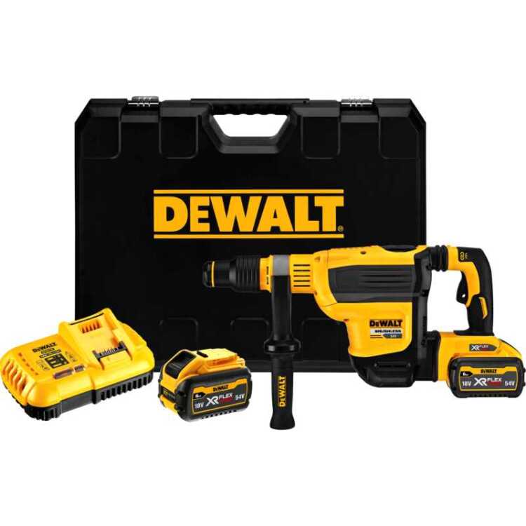 DEWALT DCH614X2-QW 54V XR FLEXVOLT SDS-Max Combihamer 45mm boorhamer Incl. 2x 9.0Ah accu's, Multi-voltage lader en draagkoffer