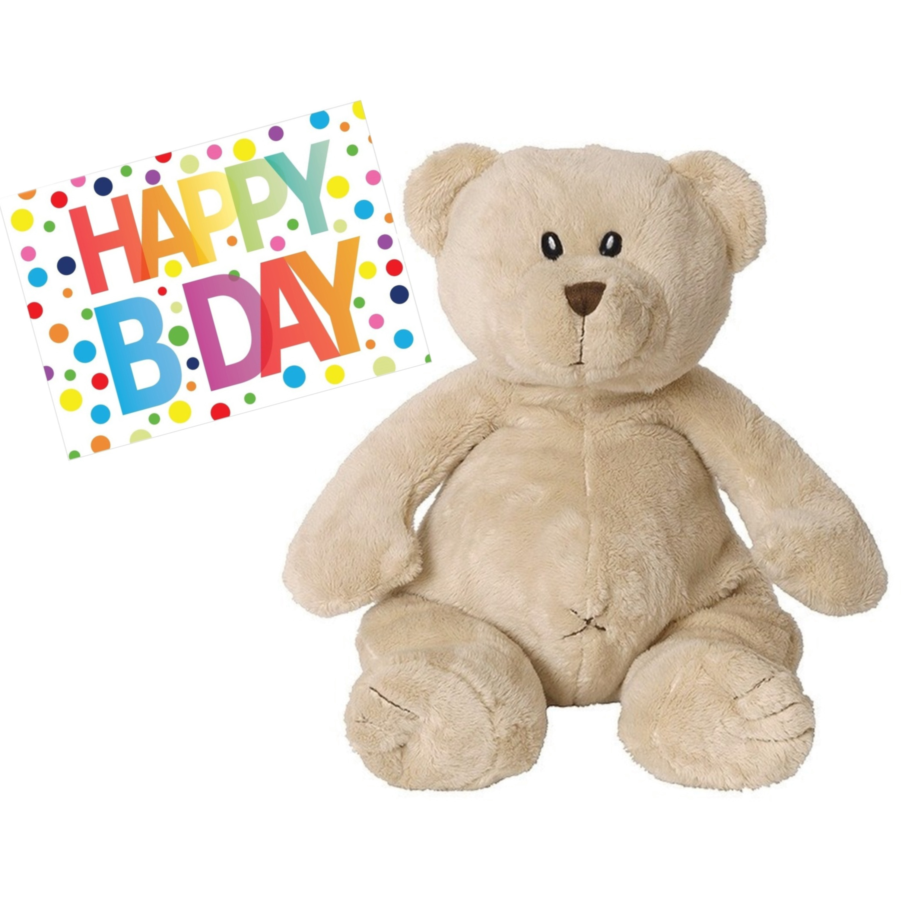 Pluche knuffel Happy Horse knuffelbeer 32 cm met Happy Birthday wenskaart -