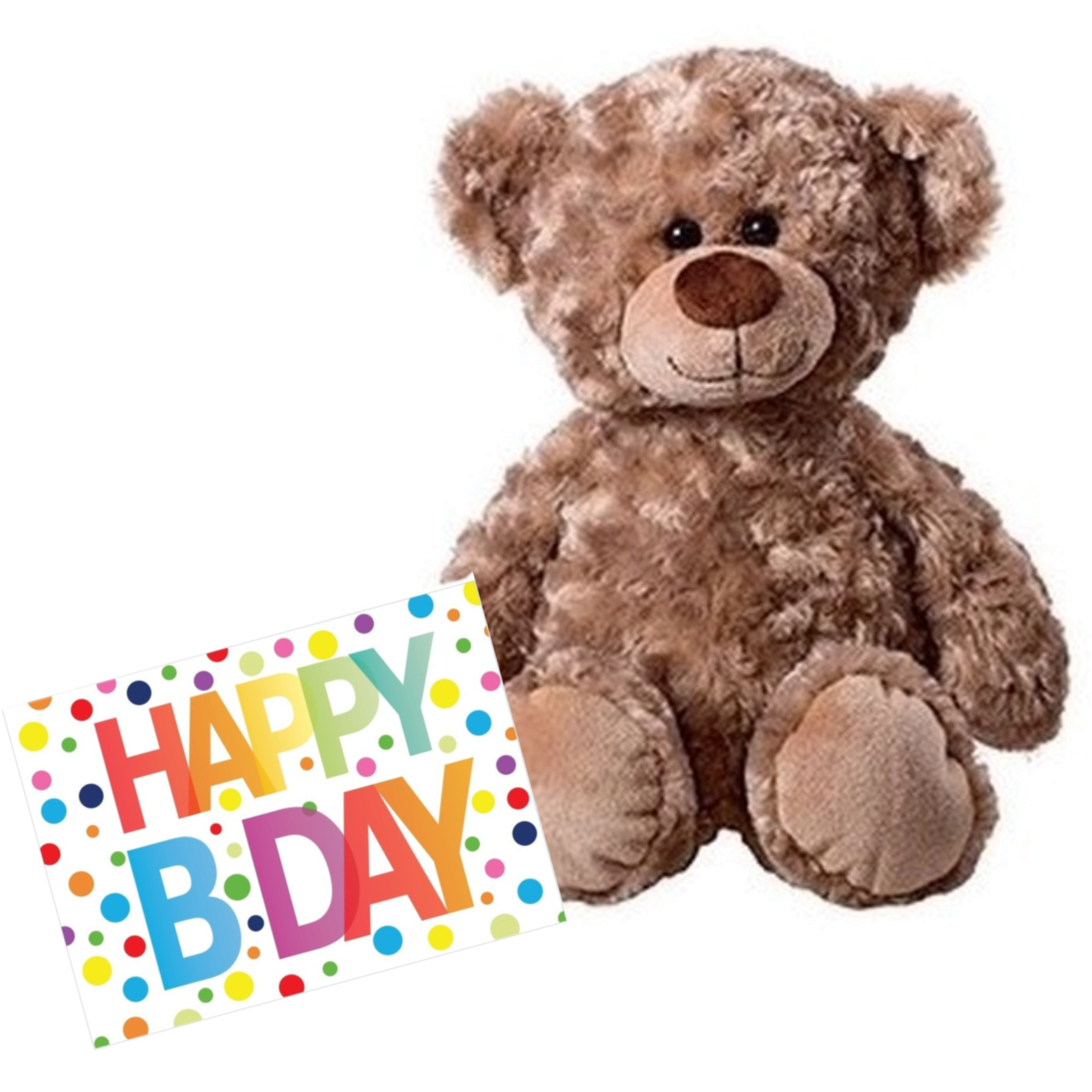 Pluche knuffel knuffelbeer 43 cm met A5-size Happy Birthday wenskaart -