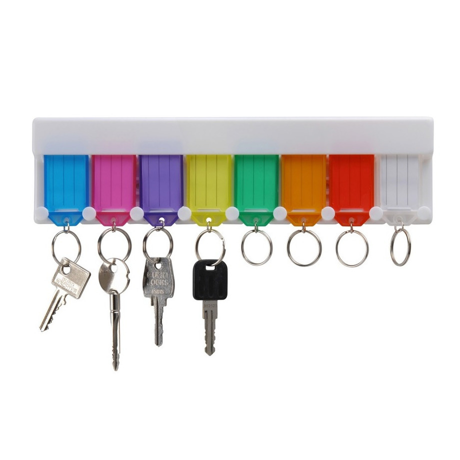 Sleutelrekje met 8 sleutellabels - kunststof - kleurenmix - 29 cm - sleutelhangers -