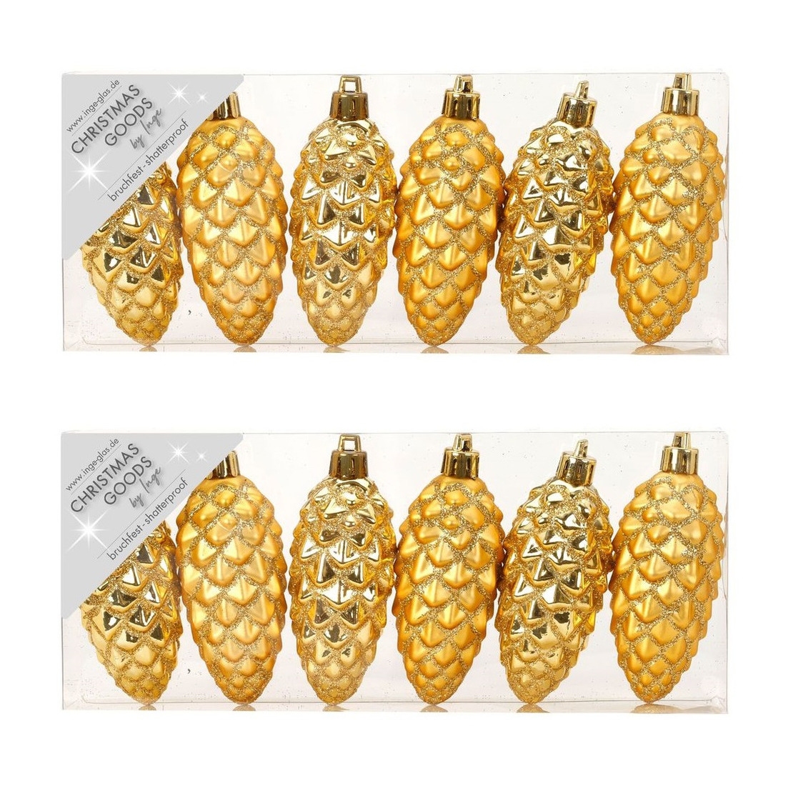 12x stuks kunststof kersthangers dennenappels goud 9 cm kerstornamenten -