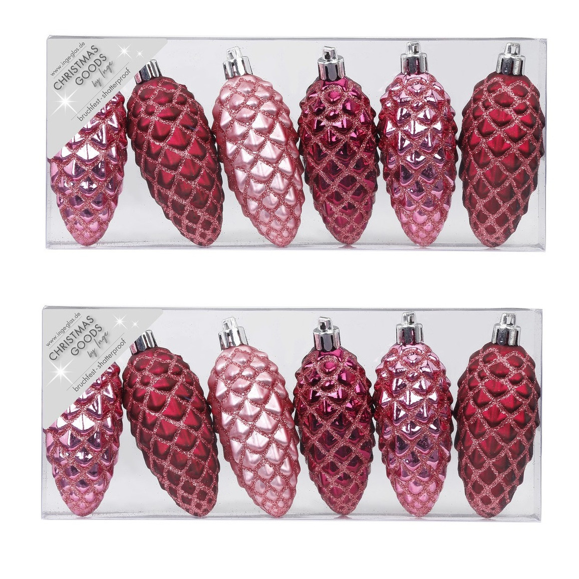 12x stuks kunststof kersthangers dennenappels roze 9 cm kerstornamenten -