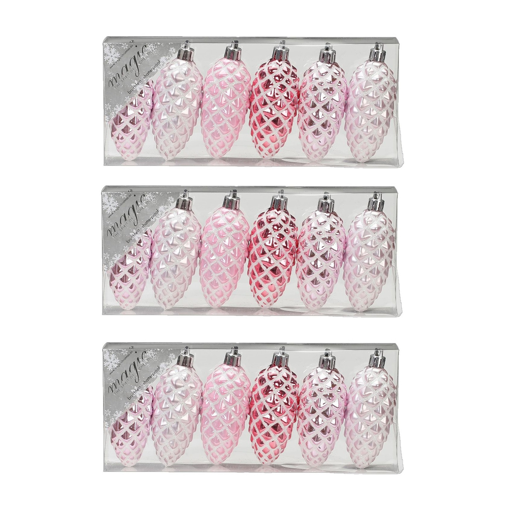 18x stuks kunststof kersthangers dennenappels lichtroze 9 cm kerstornamenten -