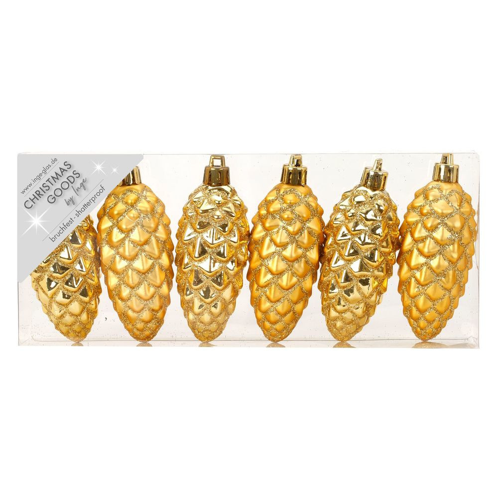 Kersthangers - 6x - dennenappels - goud - 9 cm - kerstornamenten -