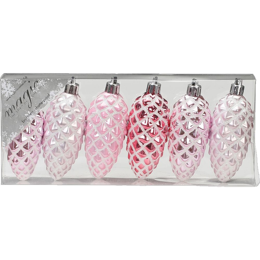 Kersthangers - 6x - dennenappels - roze - 9 cm - kerstversiering -