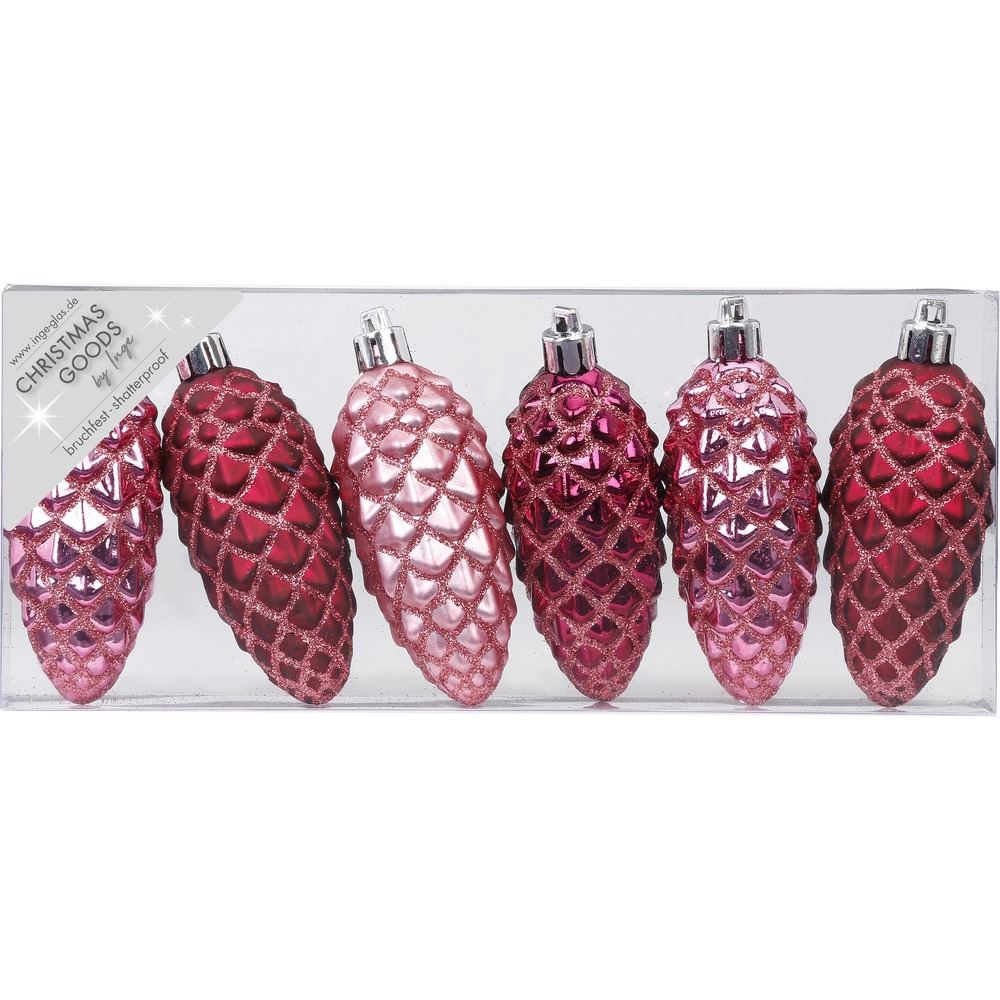 Kersthangers - 6x - dennenappels - roze - 9 cm - kerstversiering -
