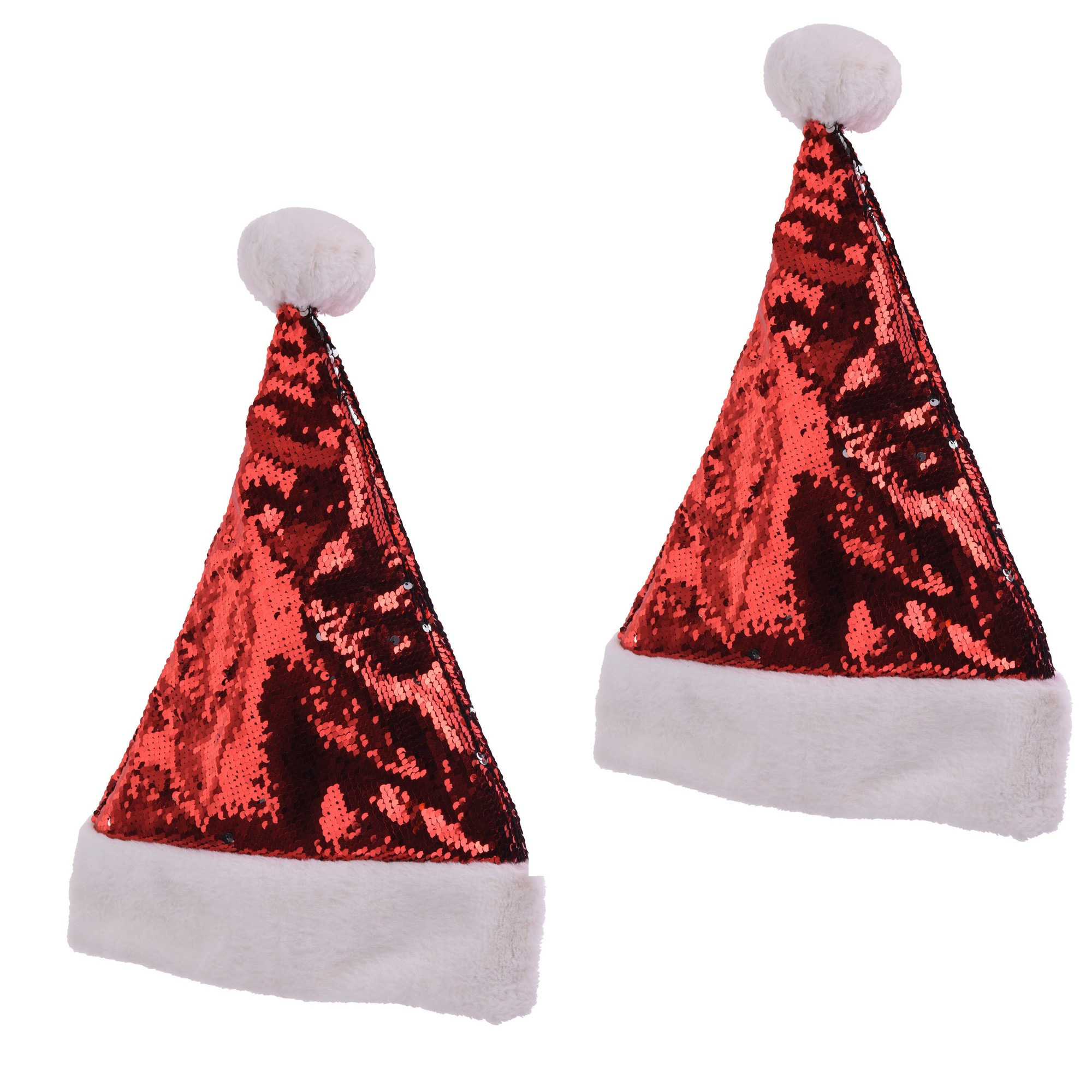 2x stuks glimmende wrijf pailletten kerstmuts rood/zilver voor volwassenen -