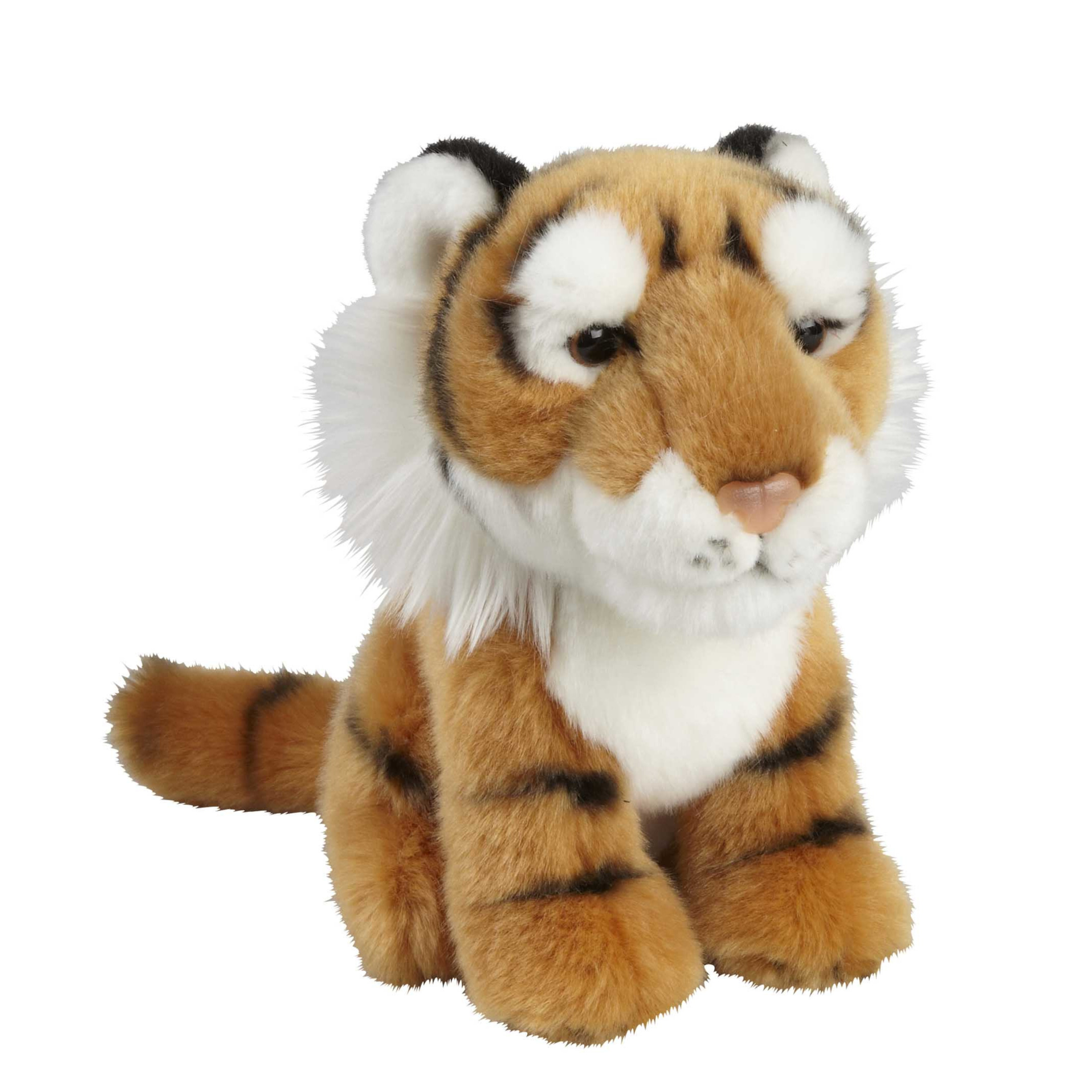 Pluche knuffel dier Tijger - bruin/gestreept - 18 cm -