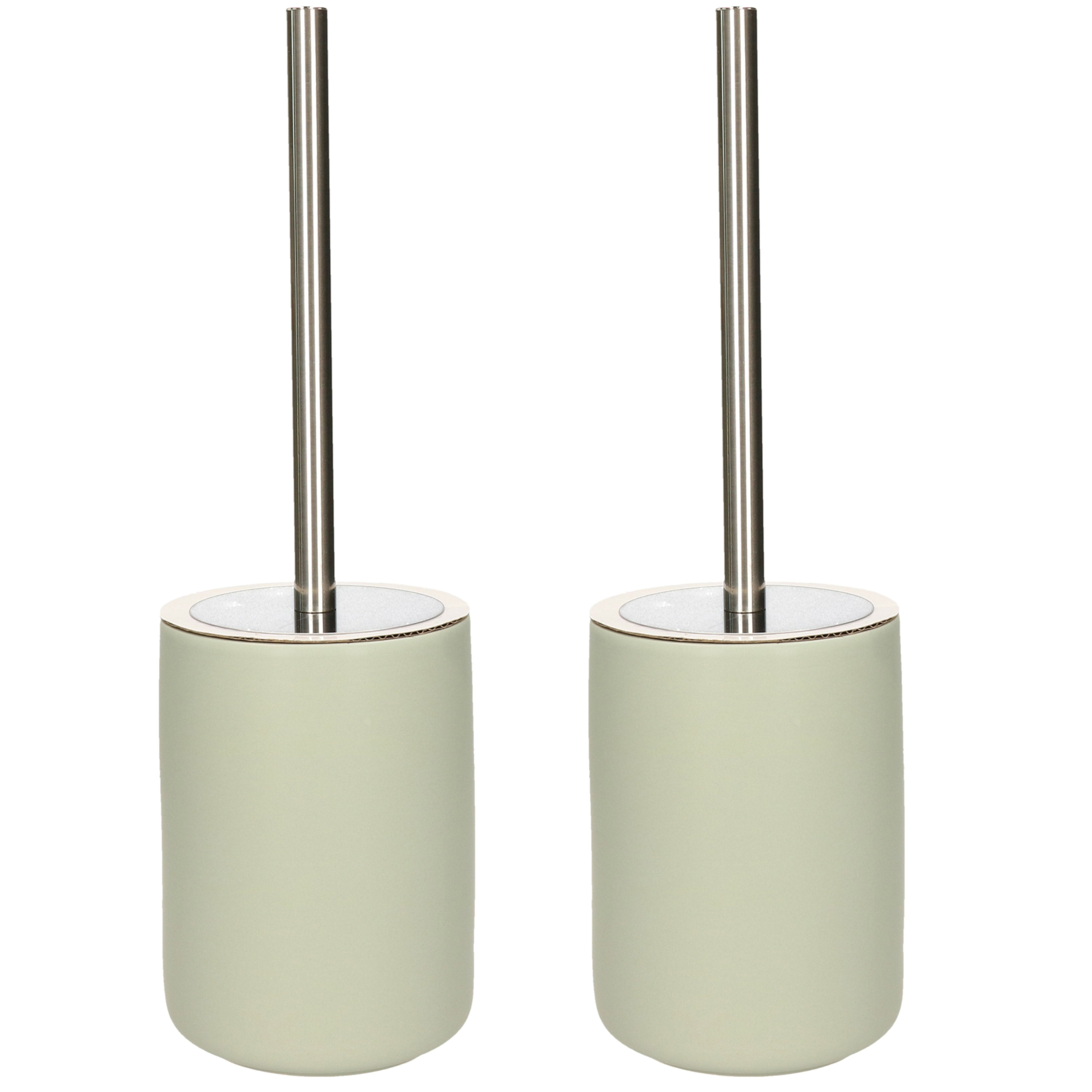 2x stuks wc-borstels/toiletborstels inclusief houder jade groen 38 cm van steen -