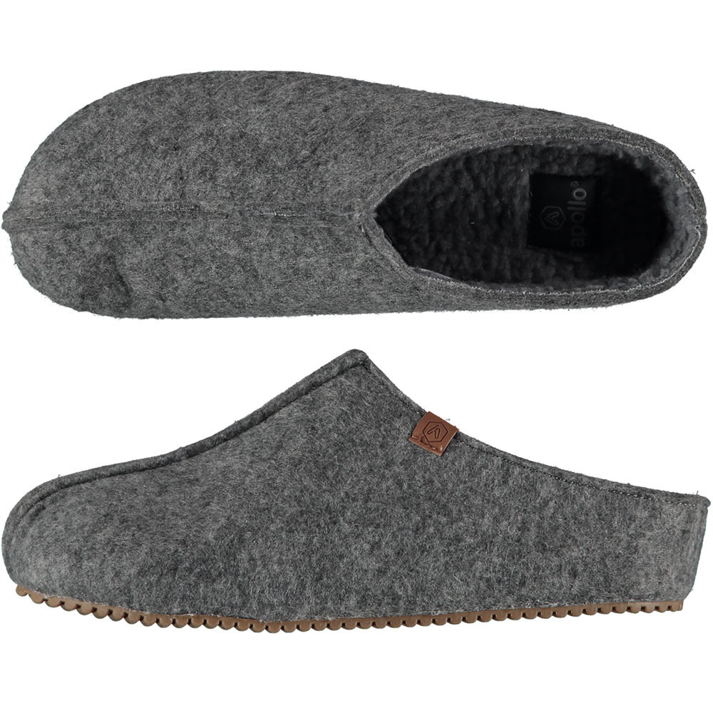 Apollo instappers slippers/pantoffels - grijs - heren - maat 41-42 - polyester - rubber zool 41/42 -