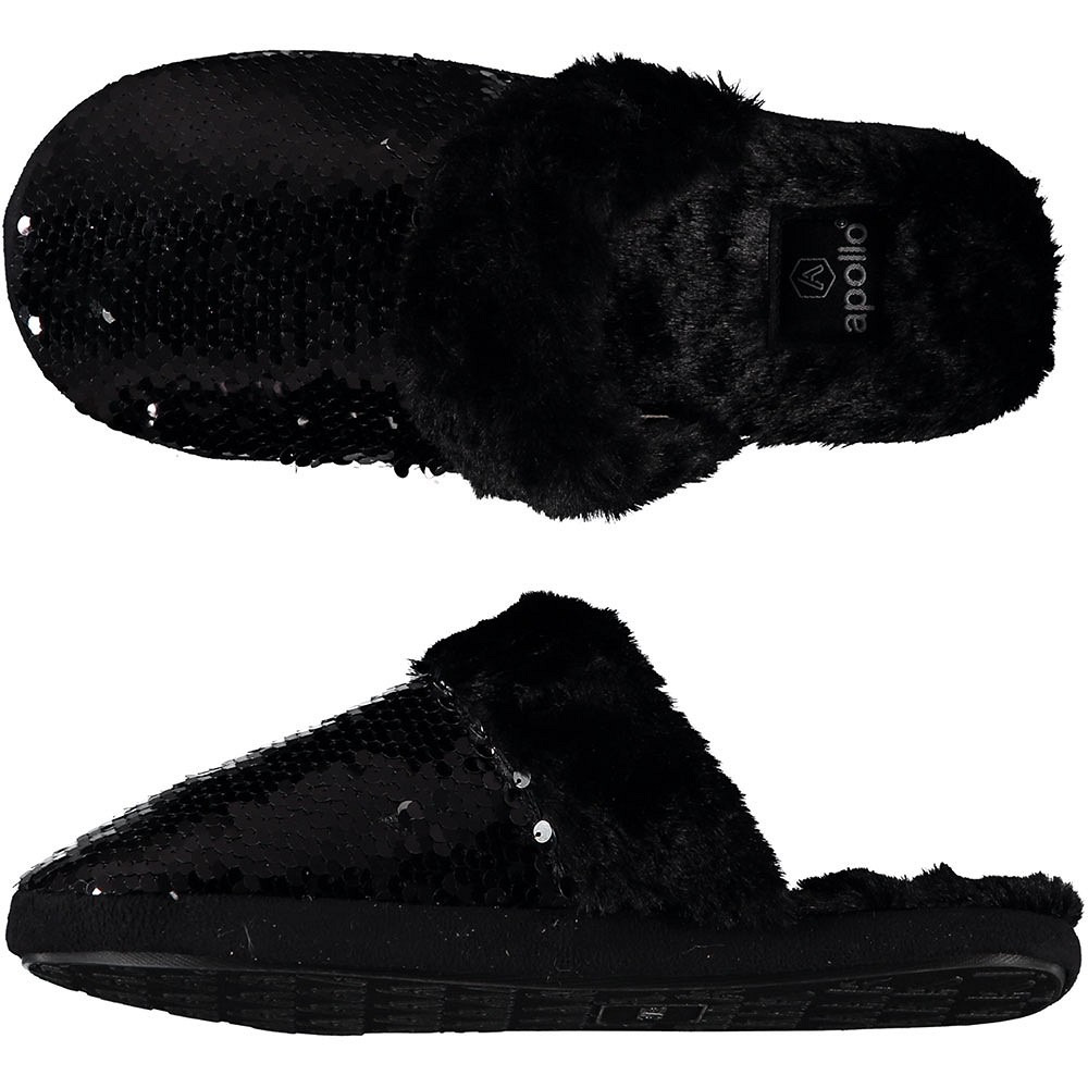 Dames instap slippers/pantoffels met pailletten zwart maat 41-42 41/42 -