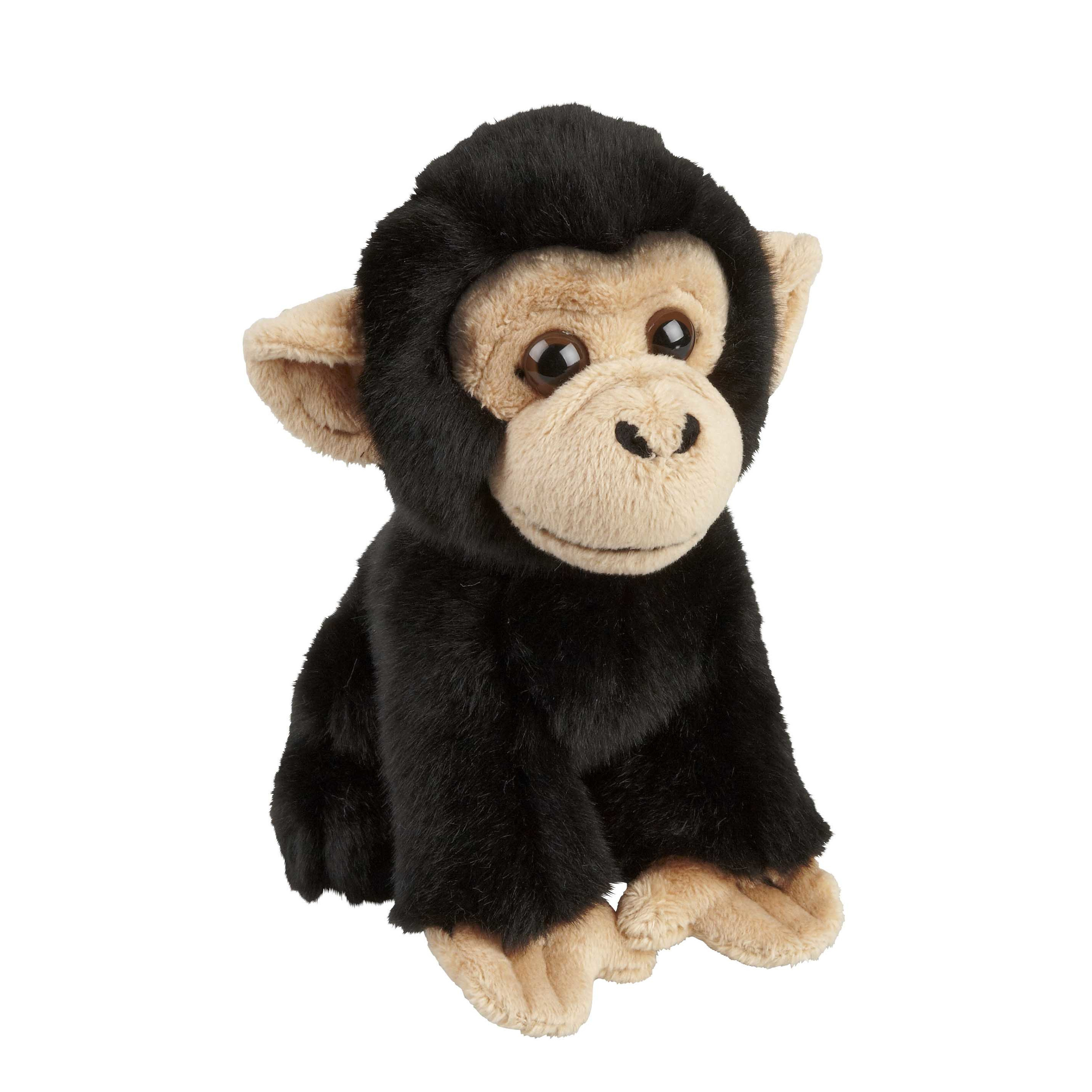 Pluche knuffel Chimpansee aap - zwart - 18 cm - Speelgoed apen knuffelbeesten -