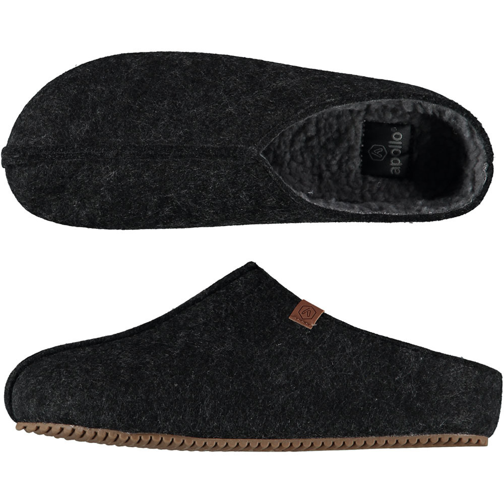 Apollo instappers slippers/pantoffels - antraciet - heren - maat 41-42 - polyester - rubber zool 41/42 -