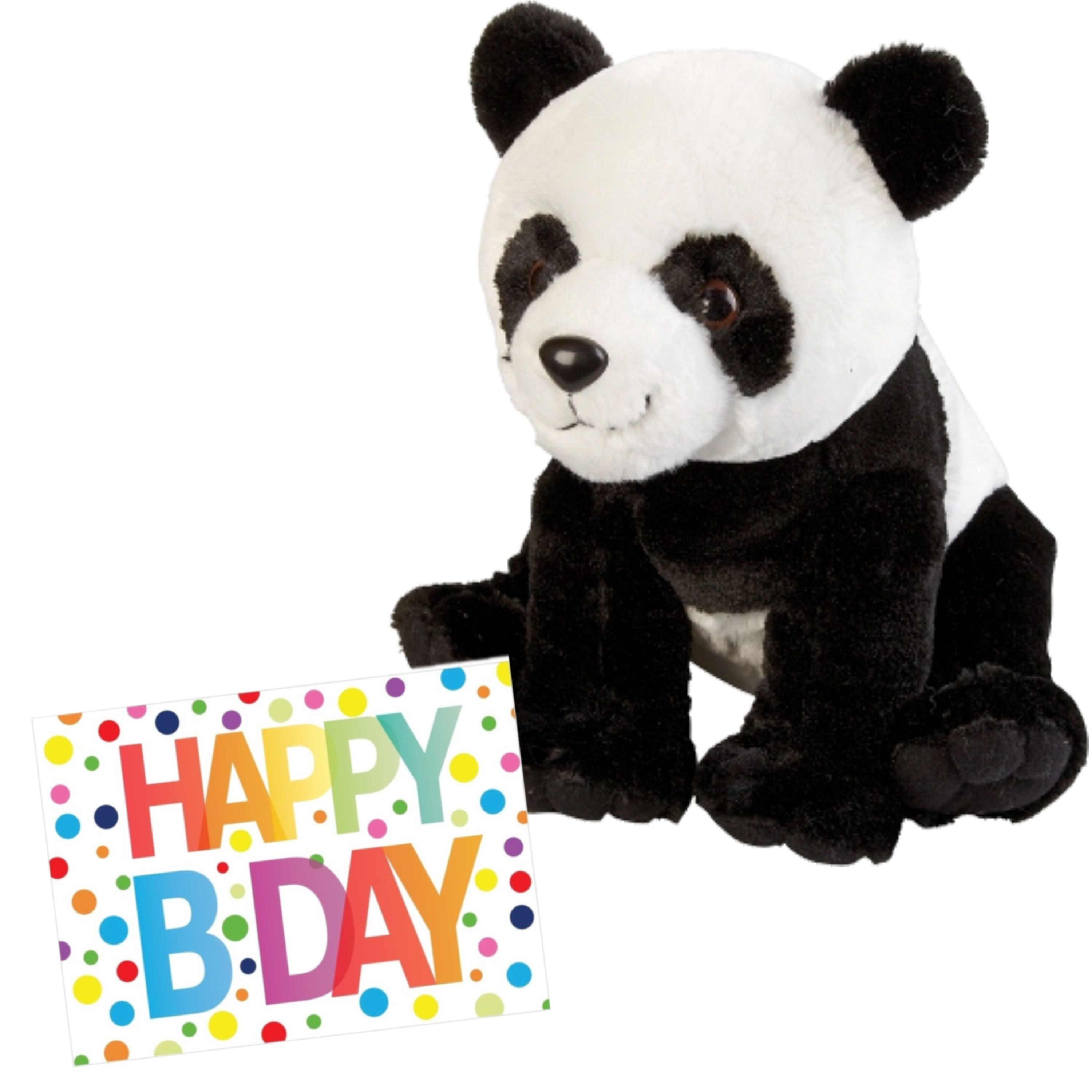 Pluche knuffel panda beer 30 cm met A5-size Happy Birthday wenskaart -
