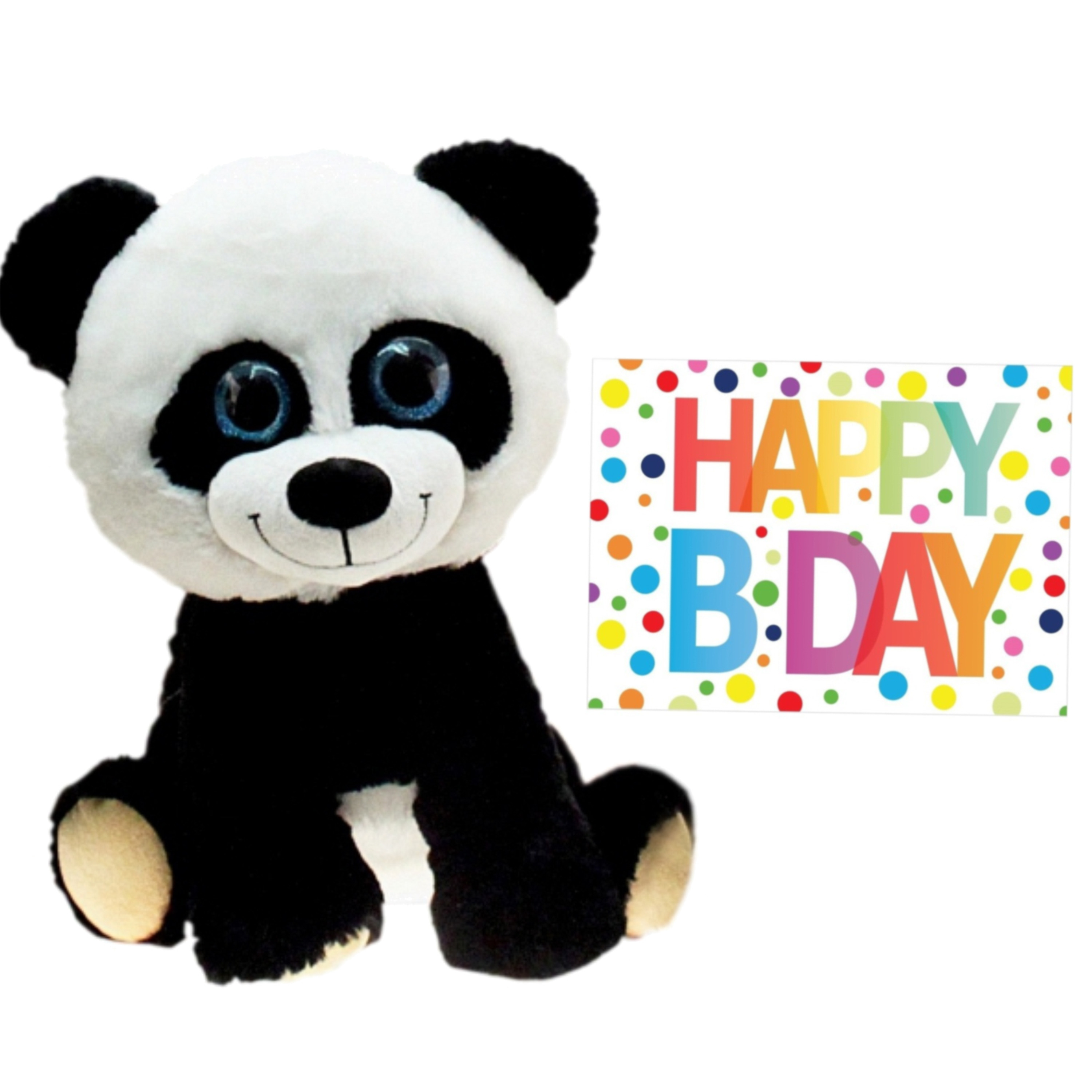 Pluche knuffel panda beer 40 cm met A5-size Happy Birthday wenskaart -