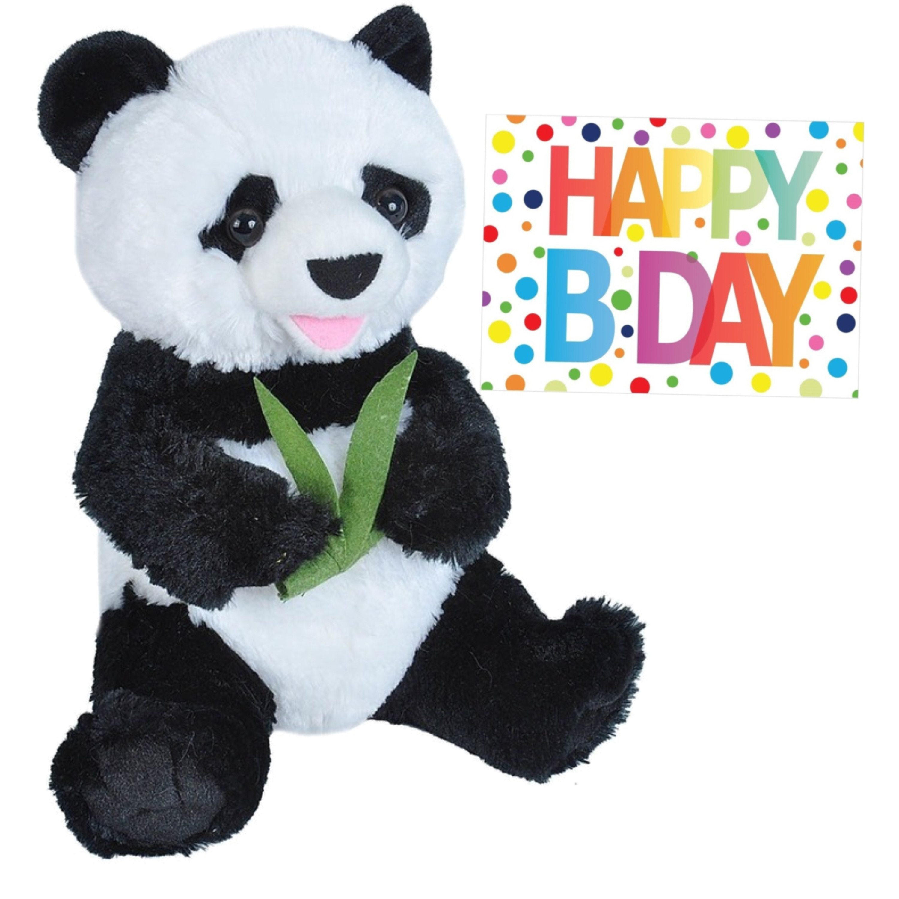 Pluche knuffel panda beer 25 cm met A5-size Happy Birthday wenskaart -
