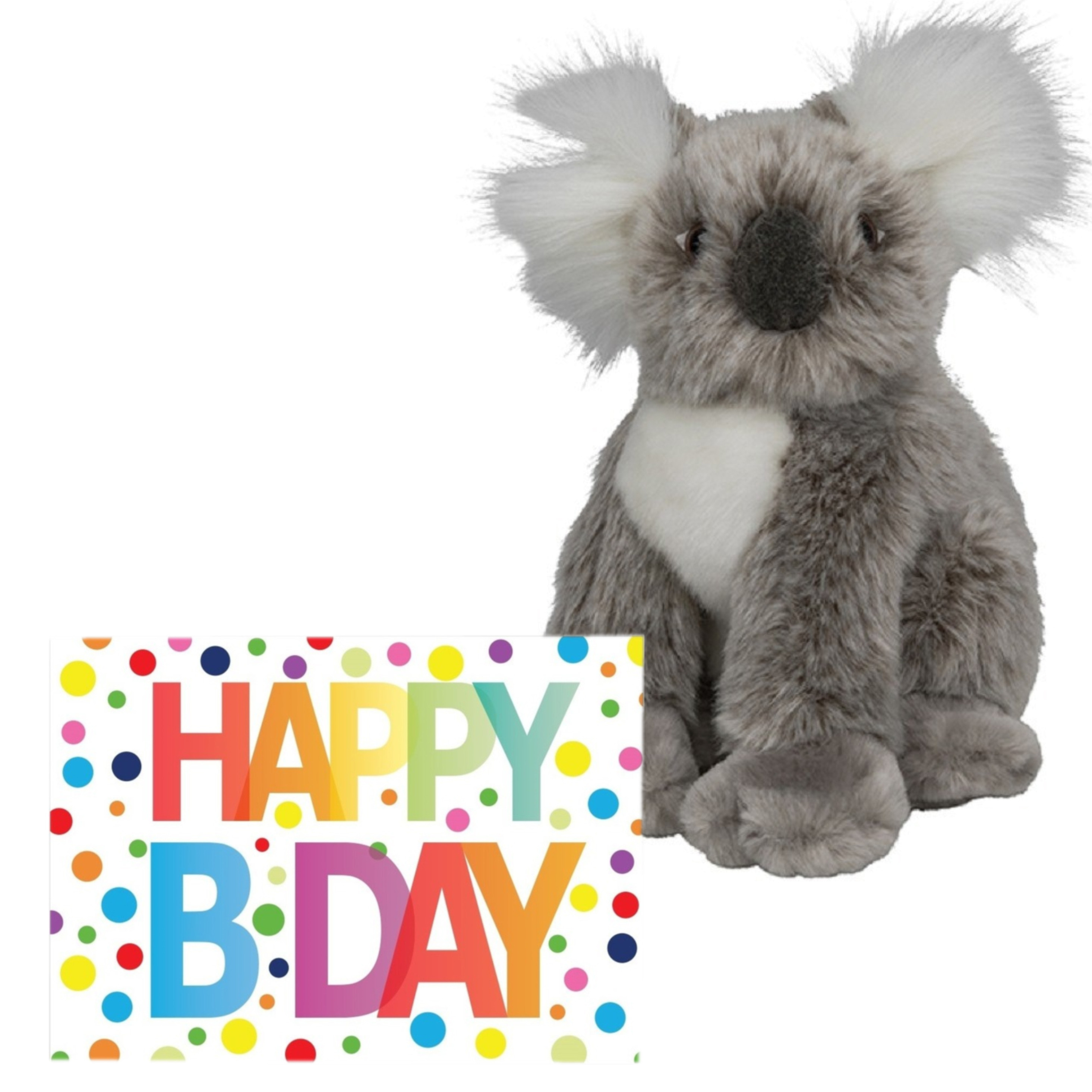 Pluche knuffel koala beer 18 cm met A5-size Happy Birthday wenskaart -