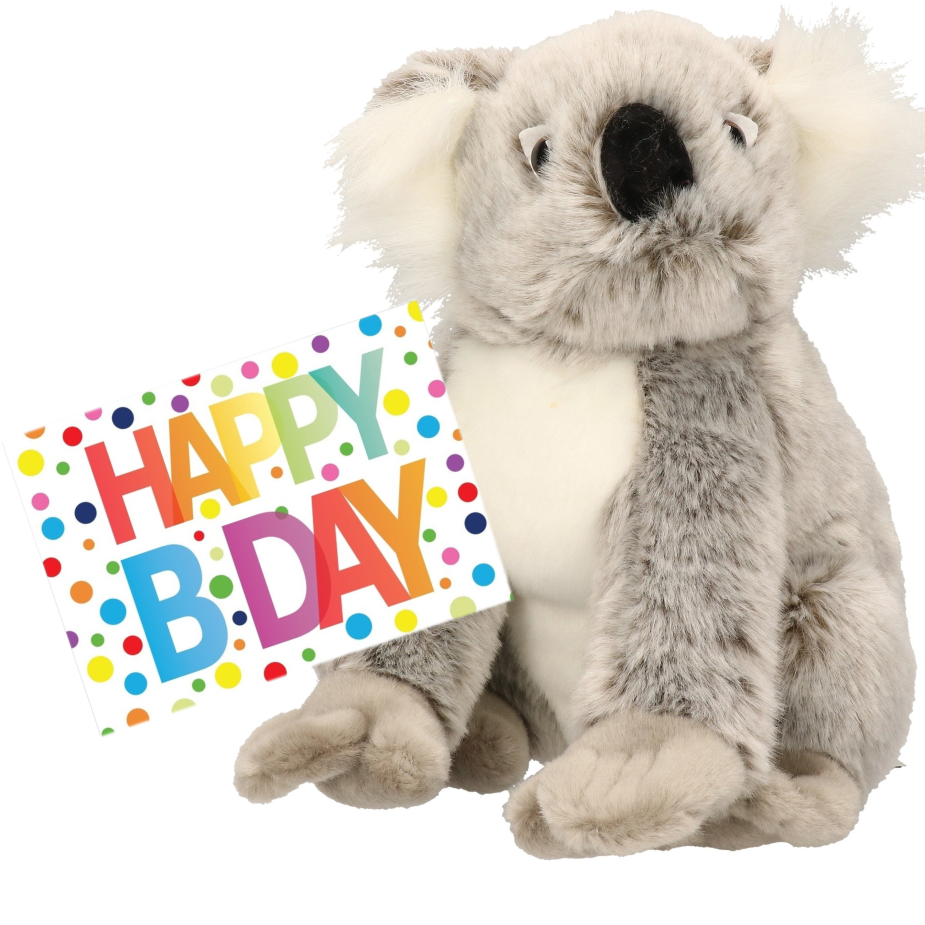 Pluche knuffel koala beer 25 cm met A5-size Happy Birthday wenskaart -