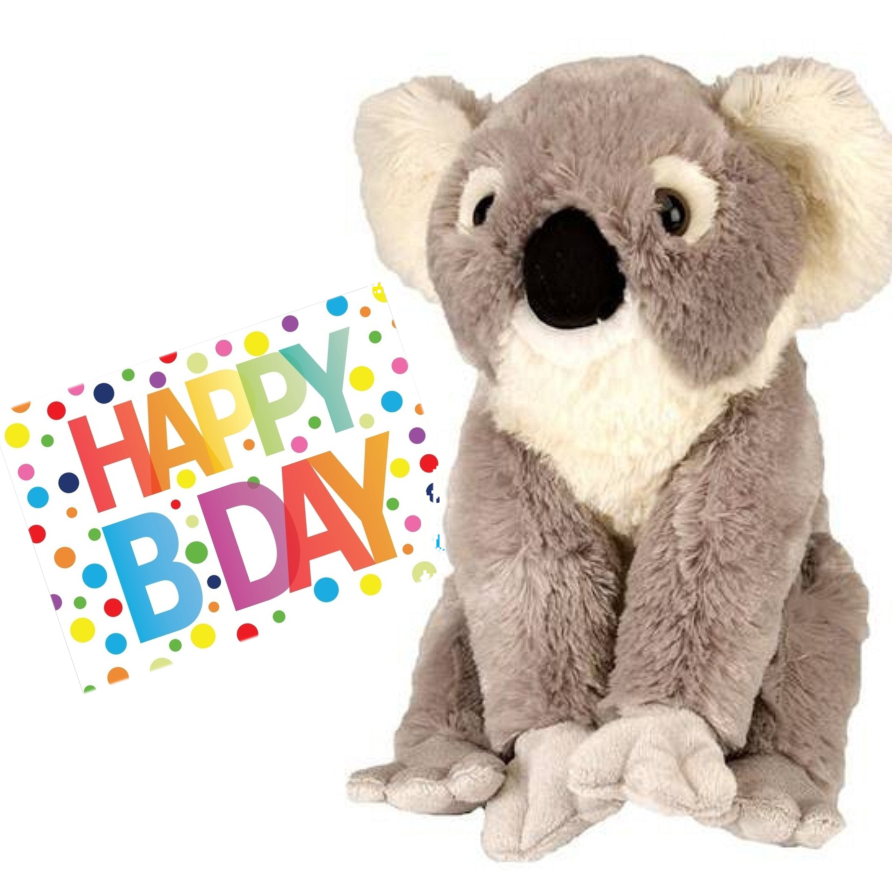 Pluche knuffel koala beer 30 cm met A5-size Happy Birthday wenskaart -