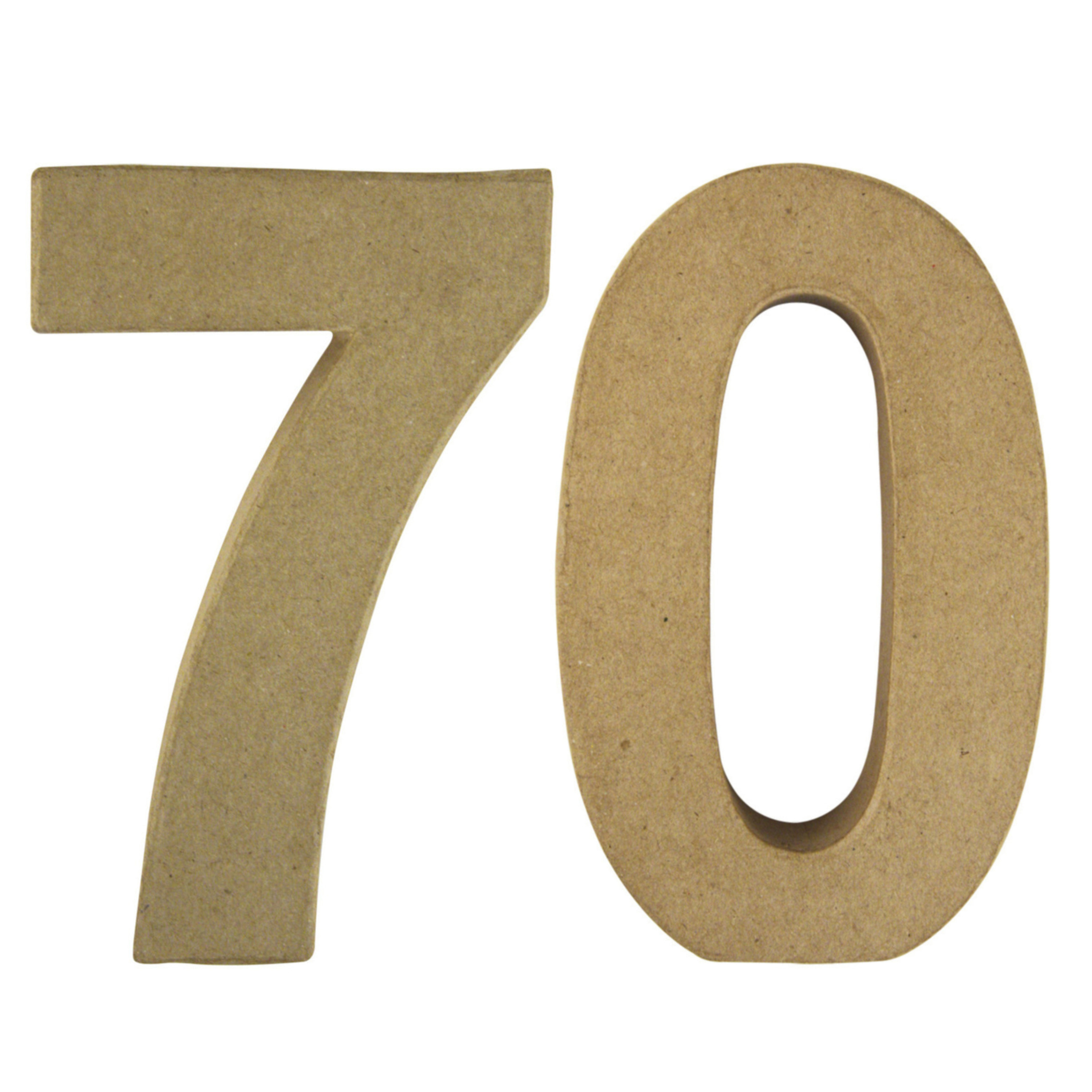Leeftijd 70 jaar Papier mache 3D hobby knutsel cijfers setje van 15 x 9 x 3 cm -