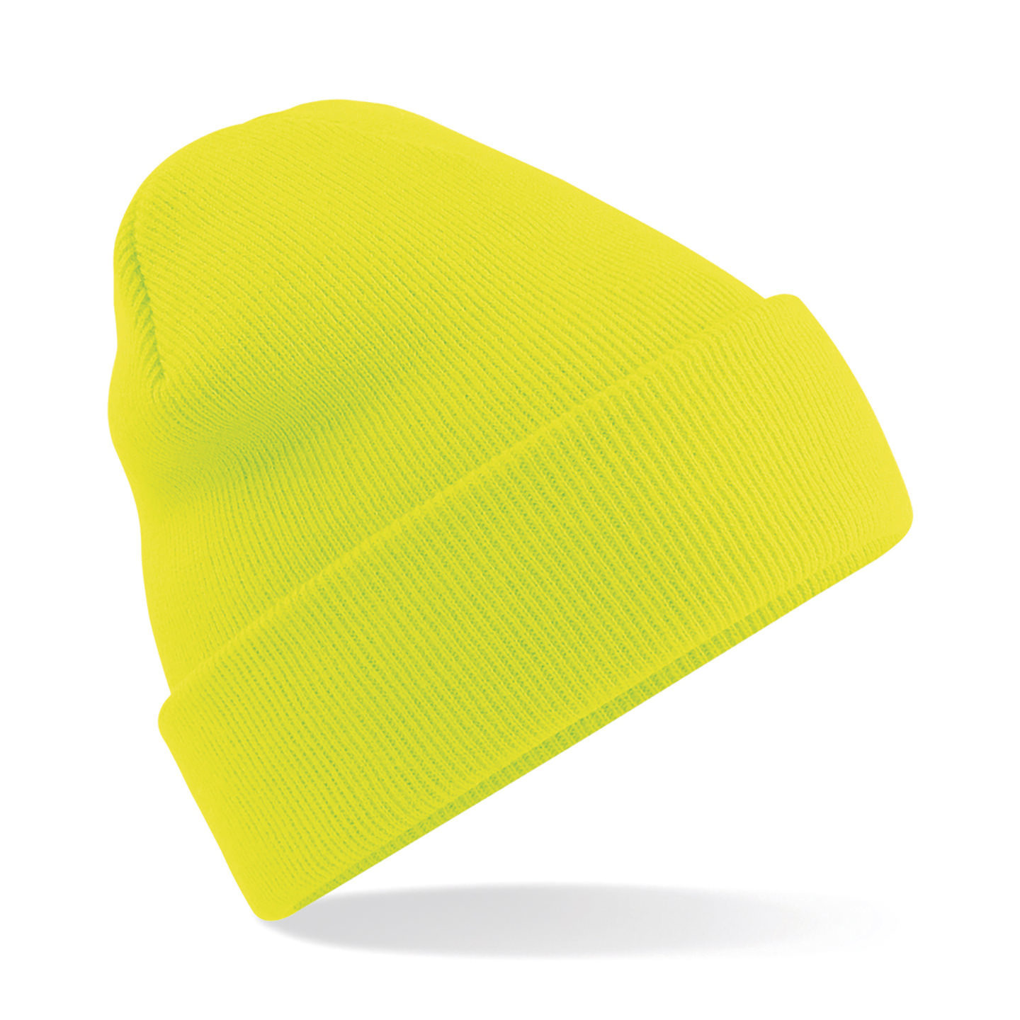 Dames/heren beanie wintermuts - 100% soft Acryl - fluor geel - Super soft - Bfluor yellowe omslag ba One size -
