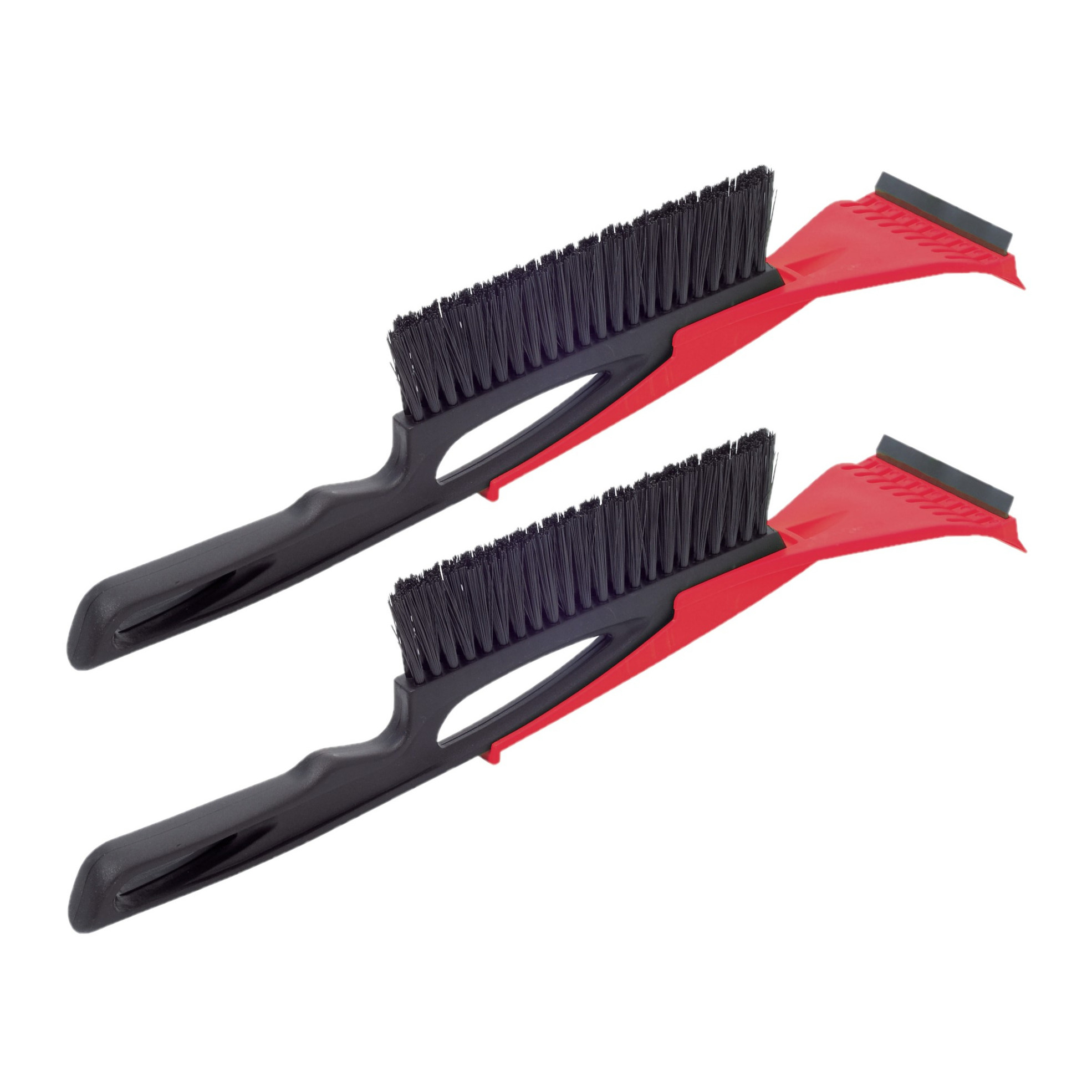 2x stuks ijskrabber/raamkrabber rood kunststof 2-in-1 met rubberen trekker en borstel 9 x 40 cm -