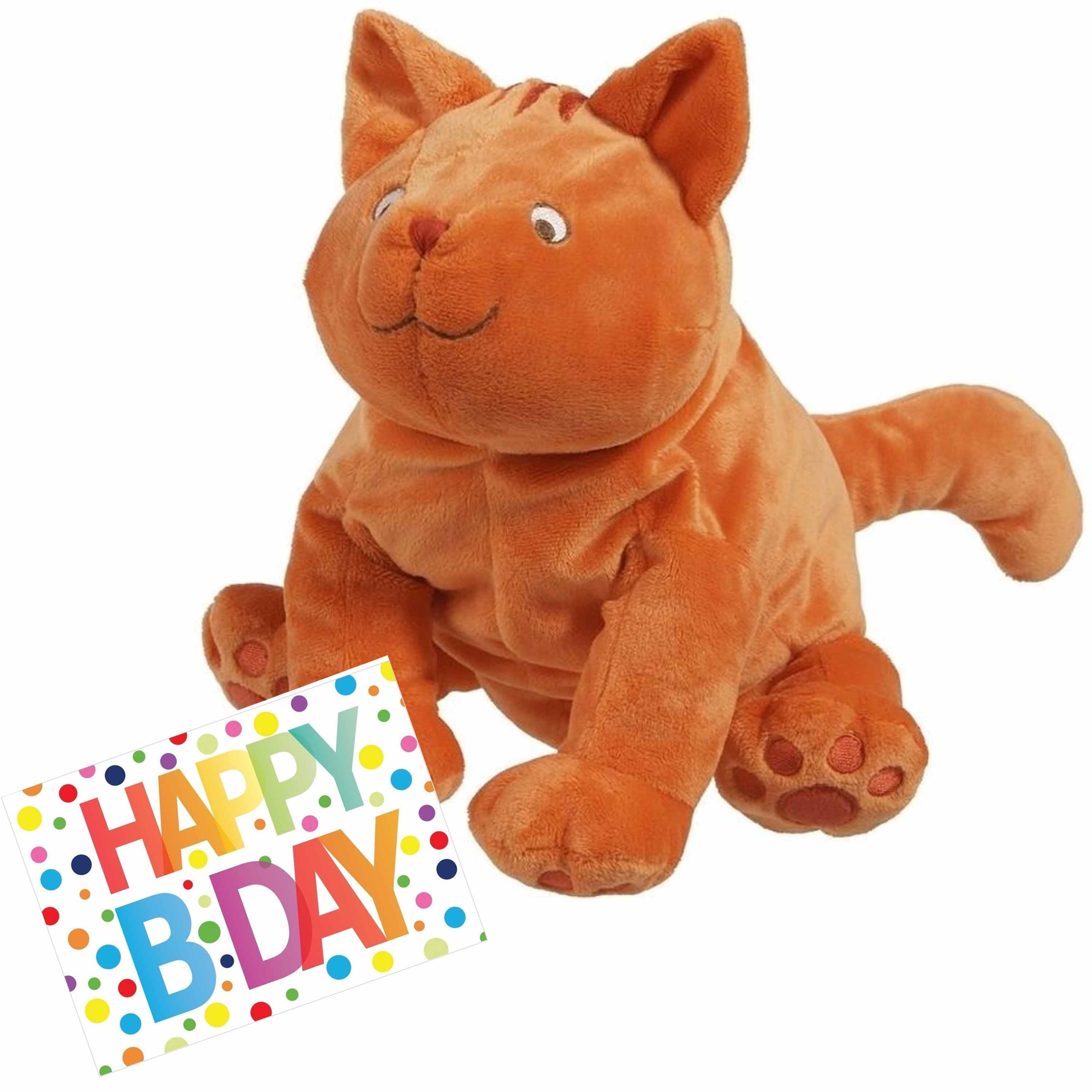 Pluche knuffel Dikkie Dik kat/poes 43 cm met A5-size Happy Birthday wenskaart -