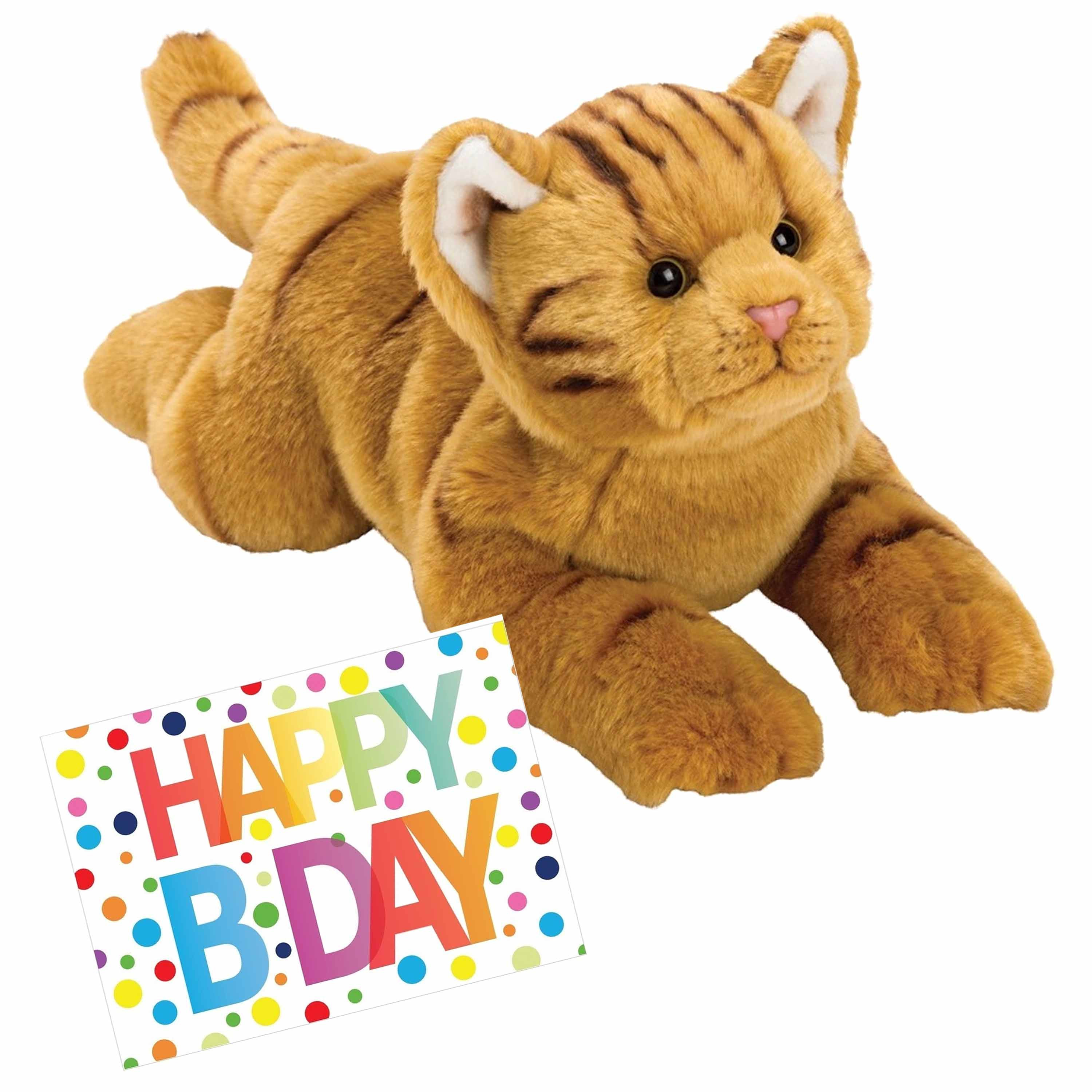 Pluche knuffel rode kat/poes 33 met A5-size Happy Birthday wenskaart -