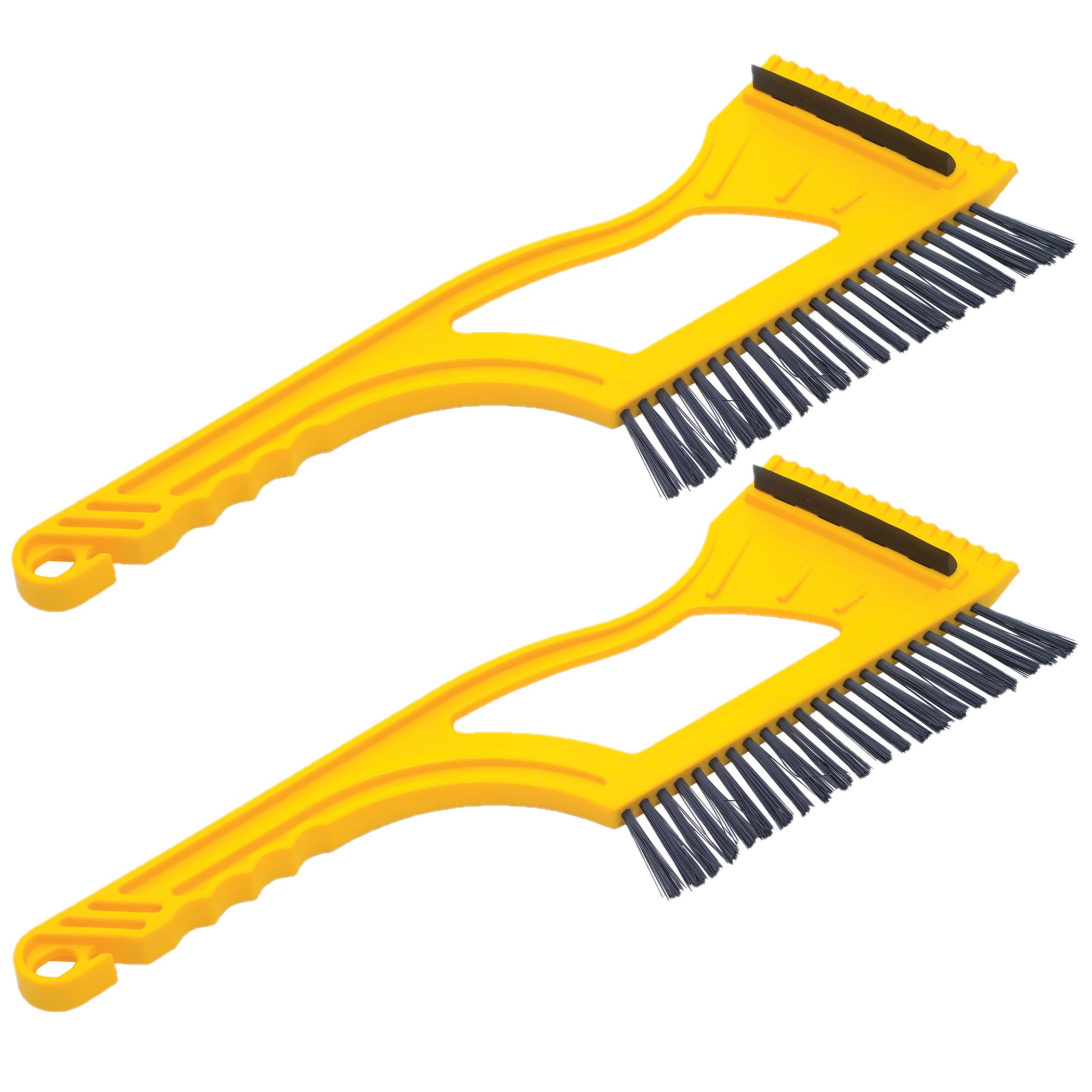 2x stuks ijskrabber/raamkrabber geel kunststof met borstel en rubberen trekker 12 x 40 cm -