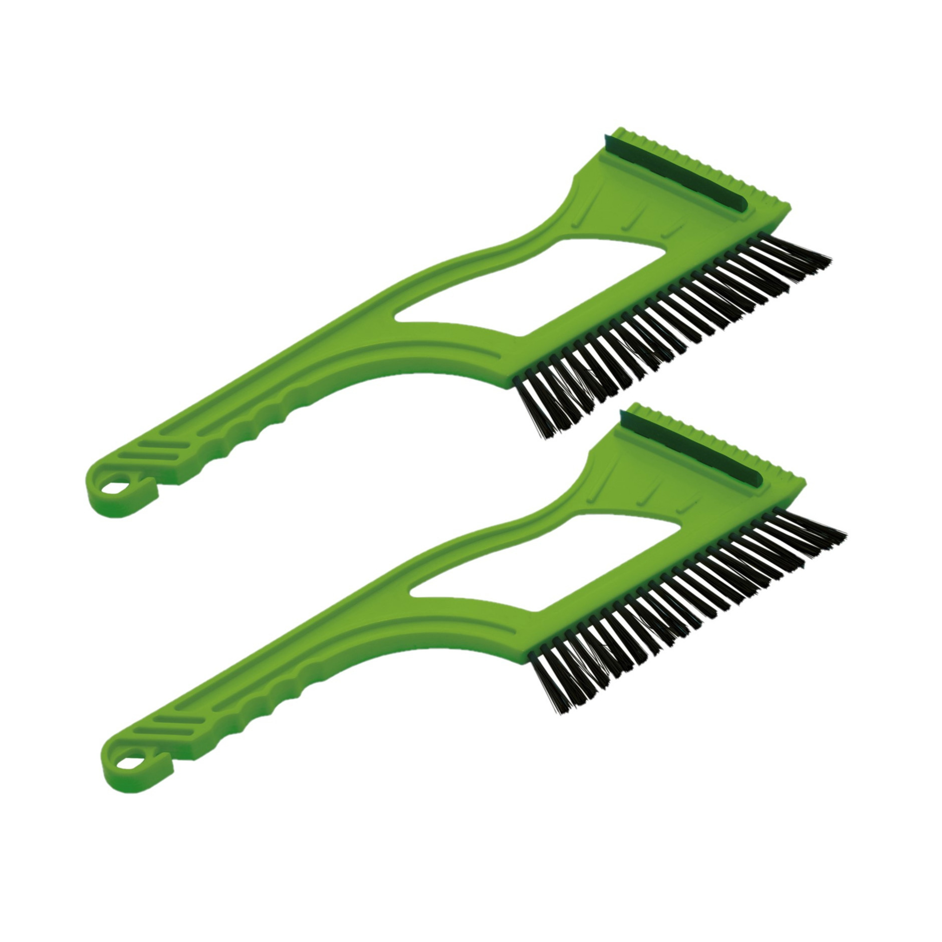 2x stuks ijskrabber/raamkrabber groen kunststof met borstel en rubberen trekker 12 x 40 cm -