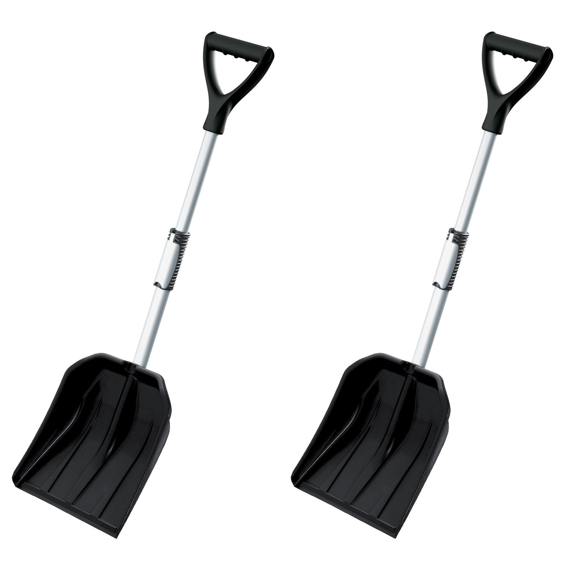 2x stuks compacte sneeuwscheppen / sneeuwschuivers zwart telescopische steel 80 - 100 cm -