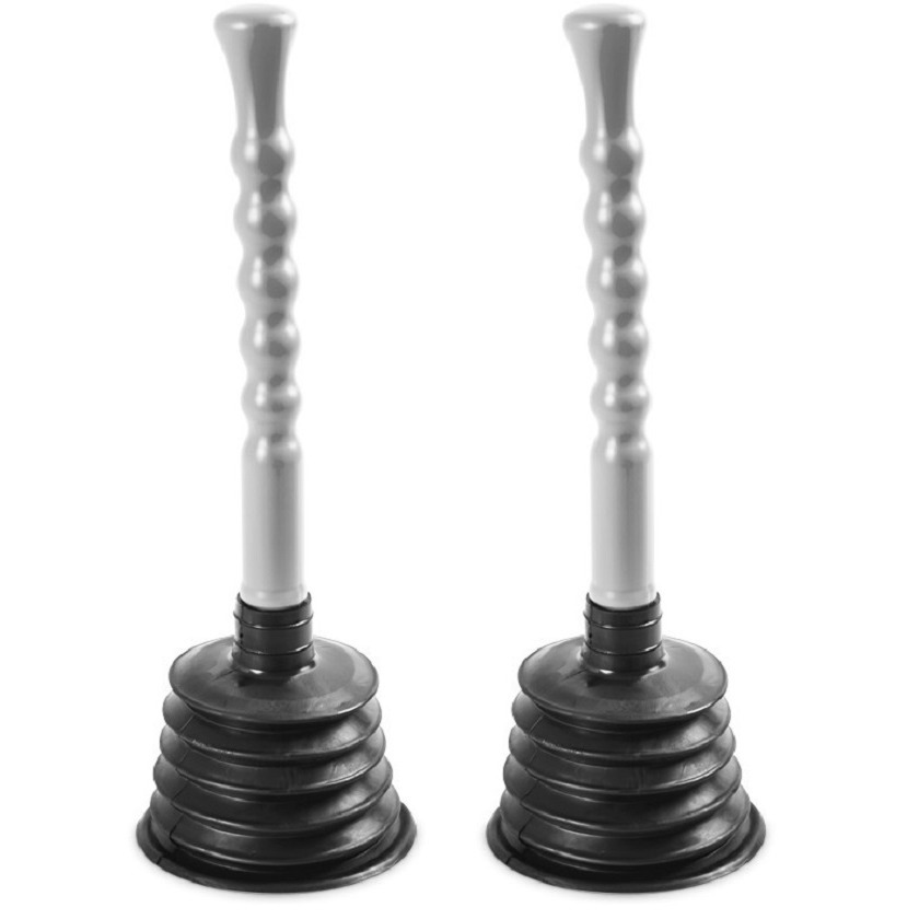 2x stuks zwart/grijze toilet/gootsteen ontstoppers ploppers 11 x 33 cm -