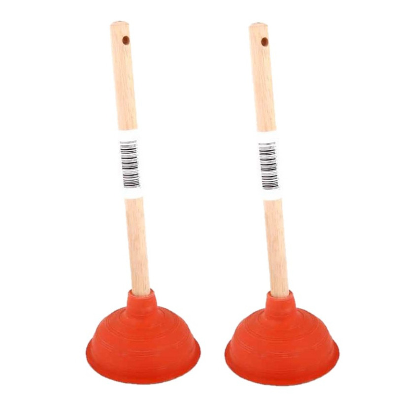 2x stuks toilet/gootsteen ontstoppers ploppers met houten steel 40 cm -