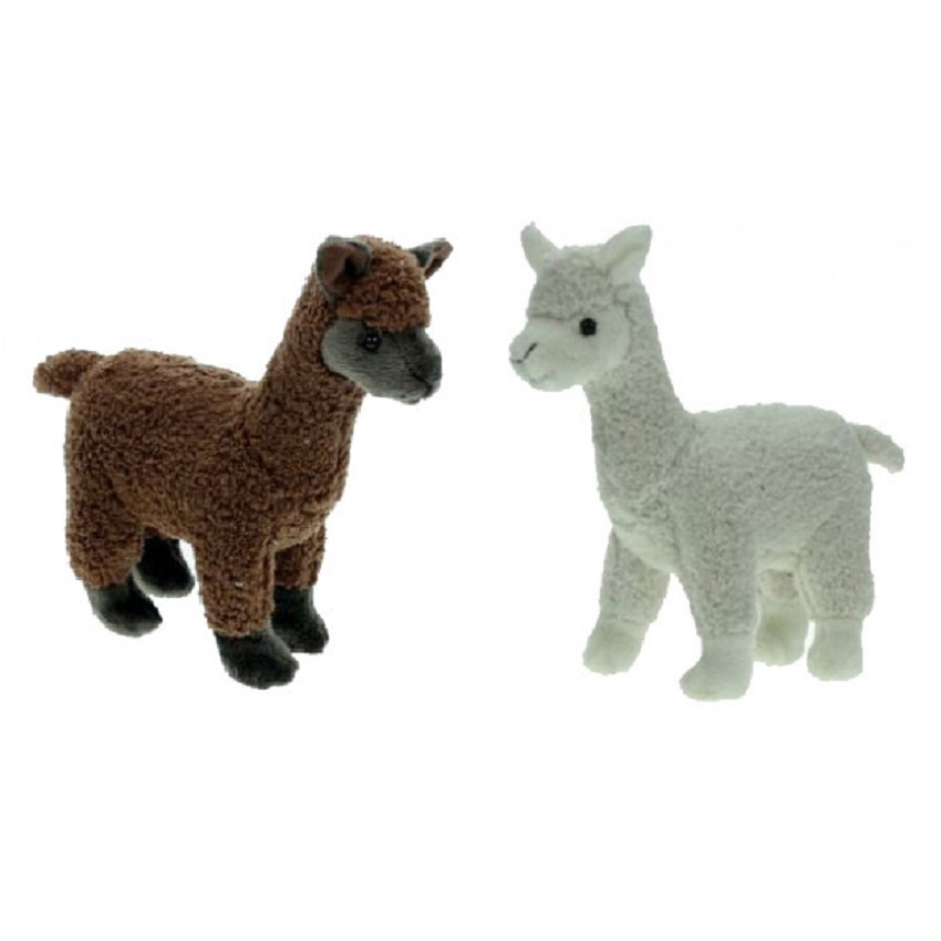 Set van 2x stuks familie pluche knuffels alpacas bruin/wit 23 cm -