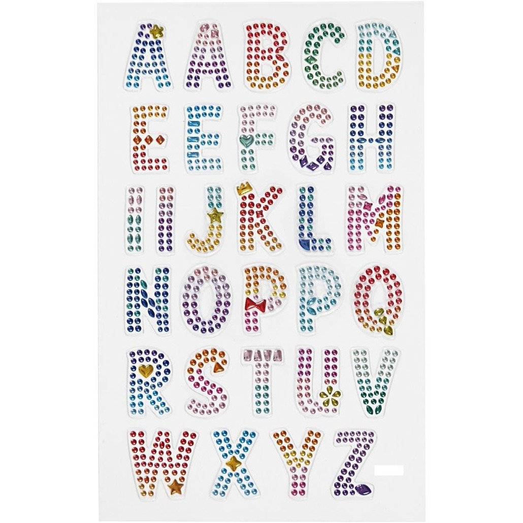 Alfabet stickervel - 90x plakletters - diamant gekleurd - stukkervellen / Hobby knutsel stickers -