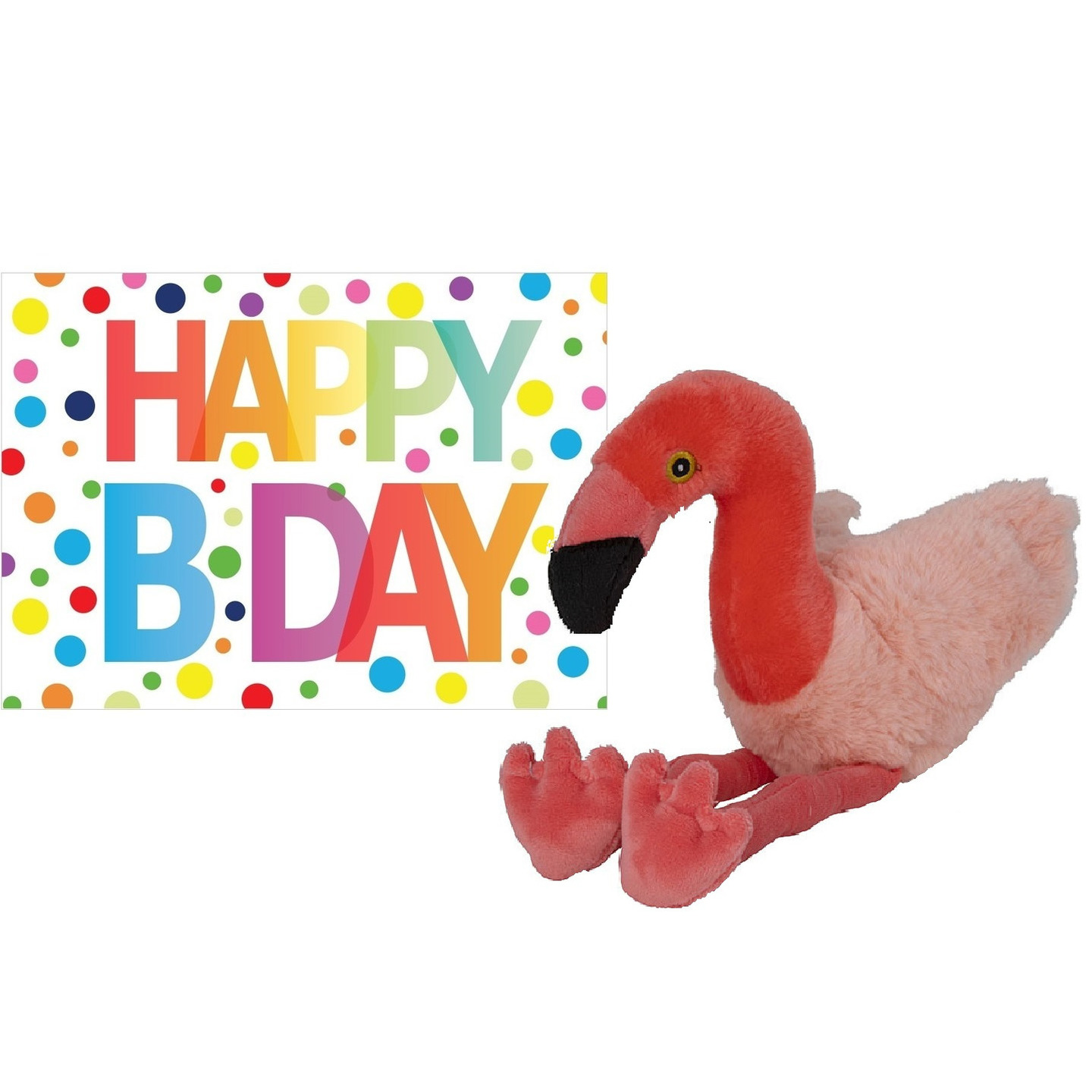 Pluche knuffel flamingo 32 cm met A5-size Happy Birthday wenskaart -