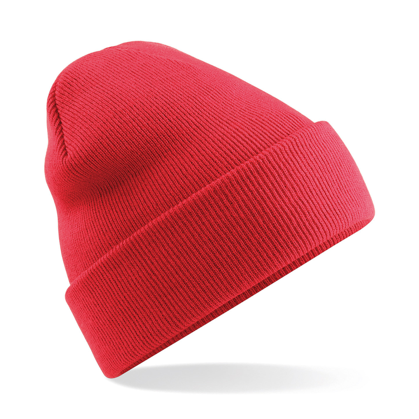 Dames/heren beanie wintermuts - 100% soft Acryl - koraal rood - Super soft - Bcoral rede omslag band One size -