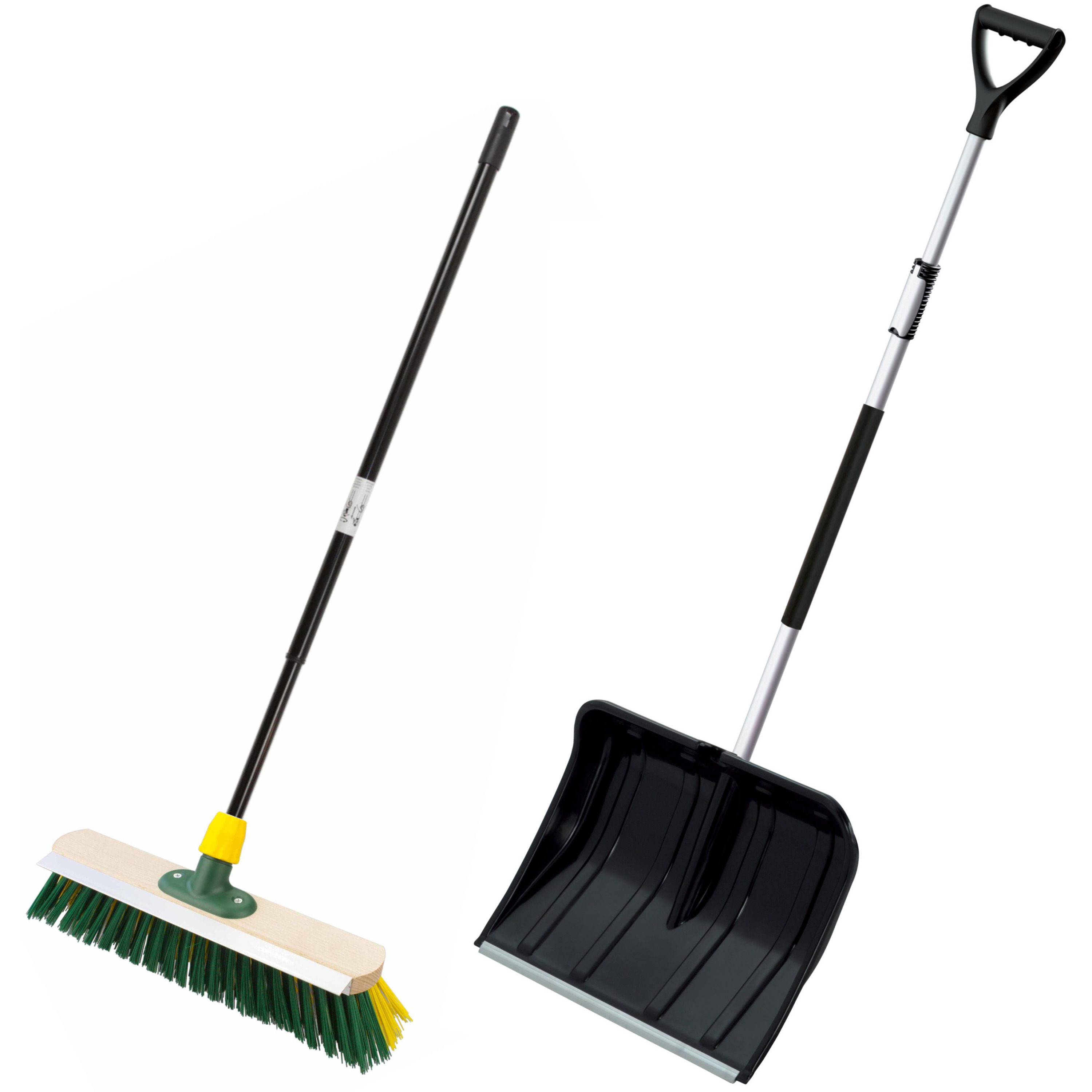 Sneeuwschep zwart telescopisch 120 - 160 cm + harde bezem telescopisch 80 - 130 cm -