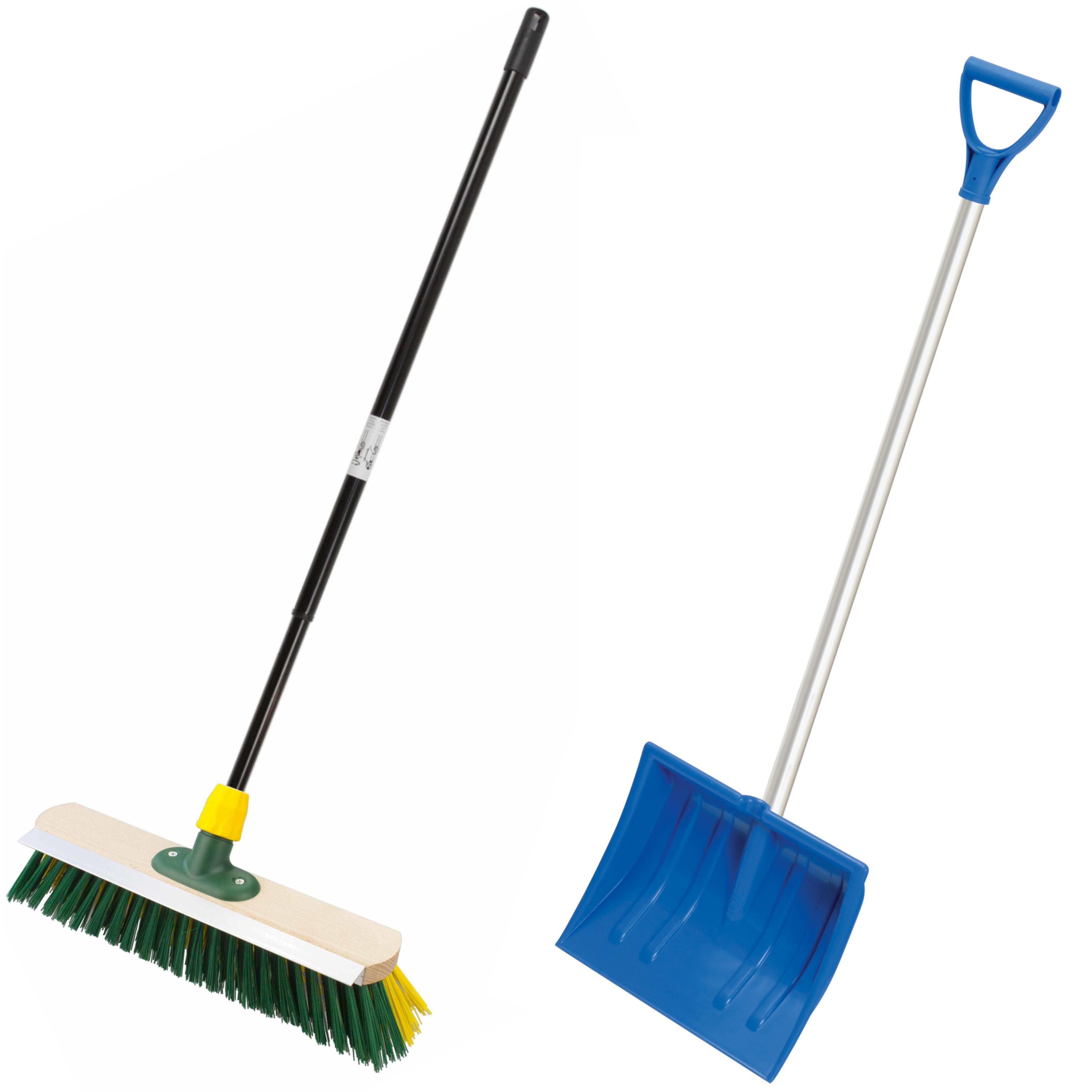 Compacte sneeuwschep blauw 94 cm + harde bezem telescopisch 80 - 130 cm -